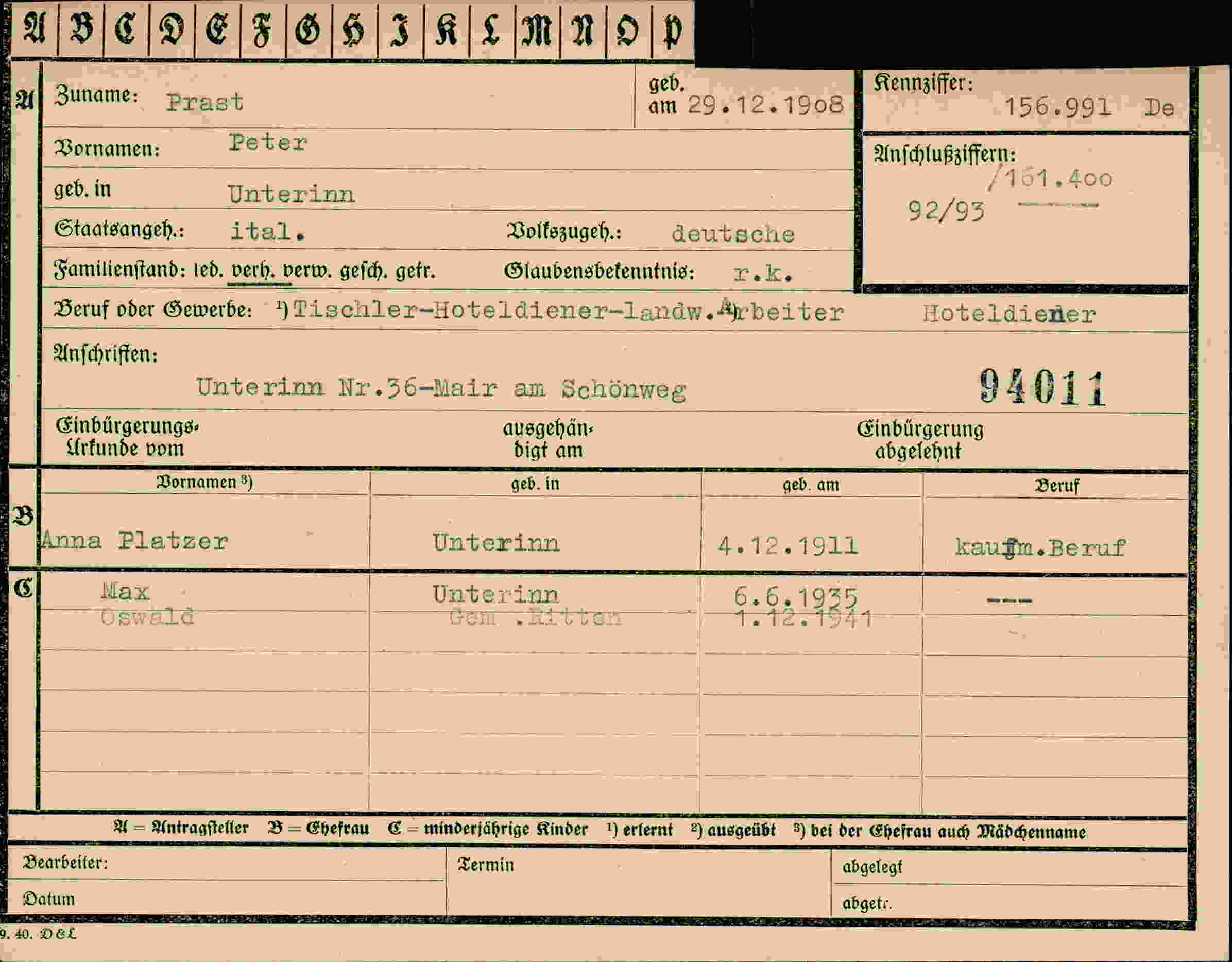 Vorderseite des Dokuments