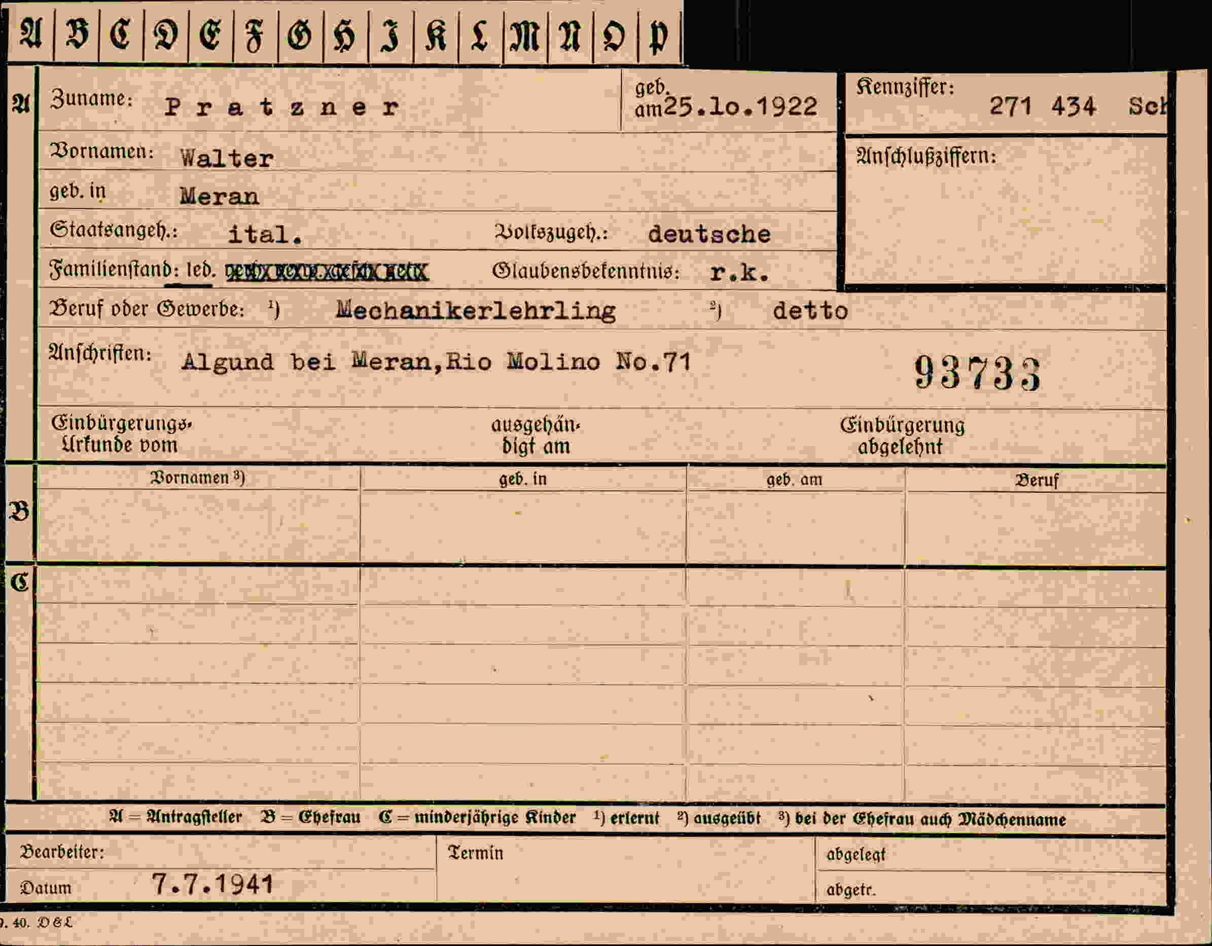 Dokument für Walter Pratzner