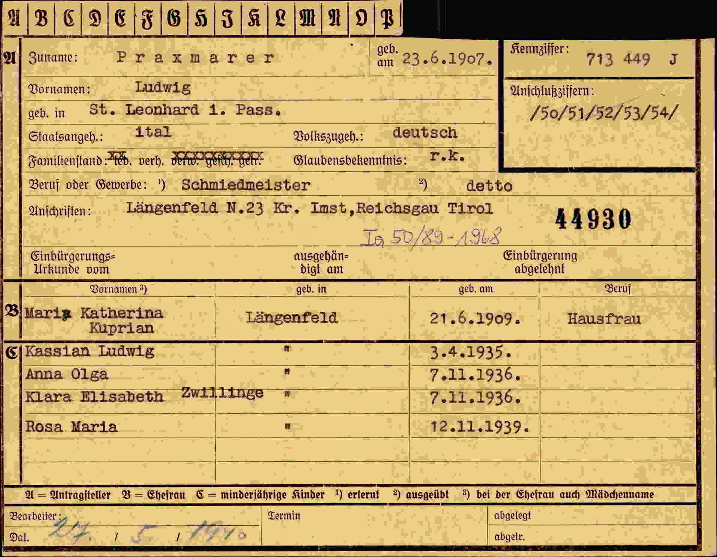 Dokument für Ludwig Praxmarer