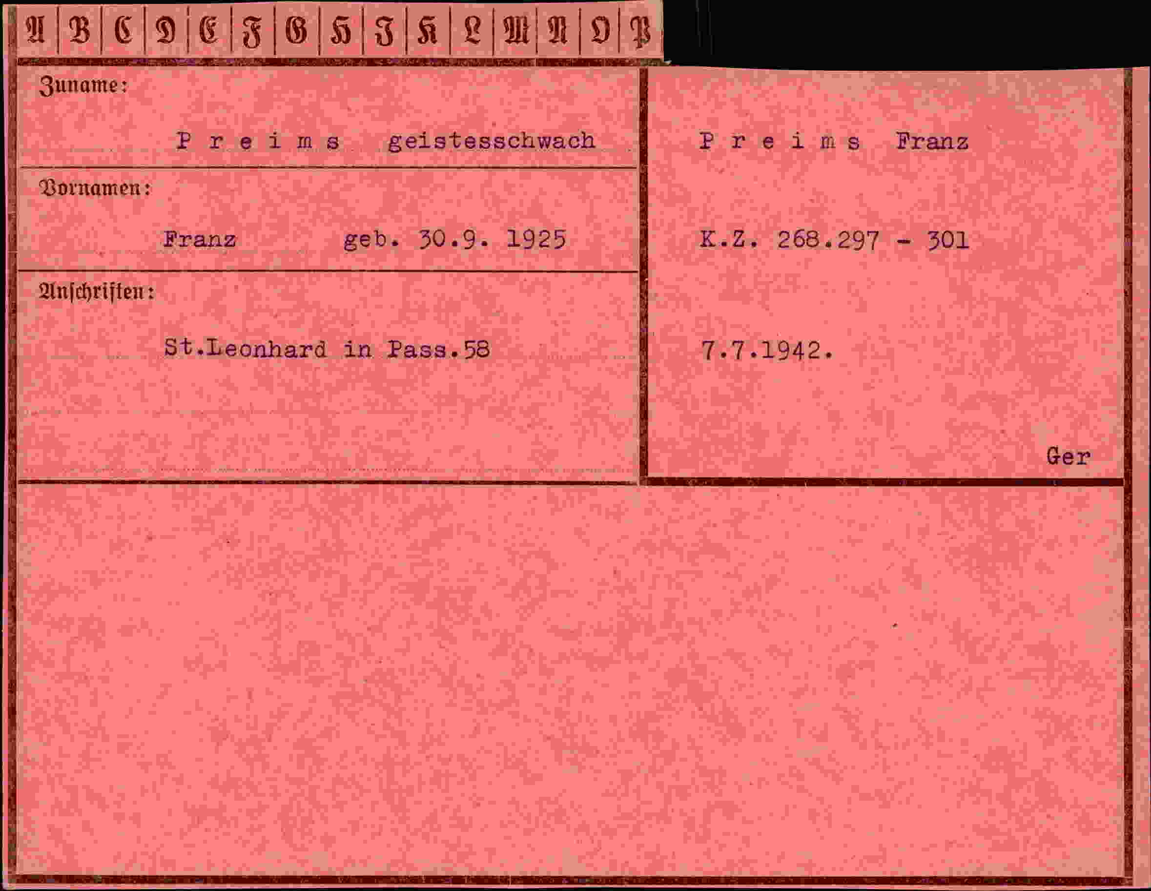Dokument für Franz Preims