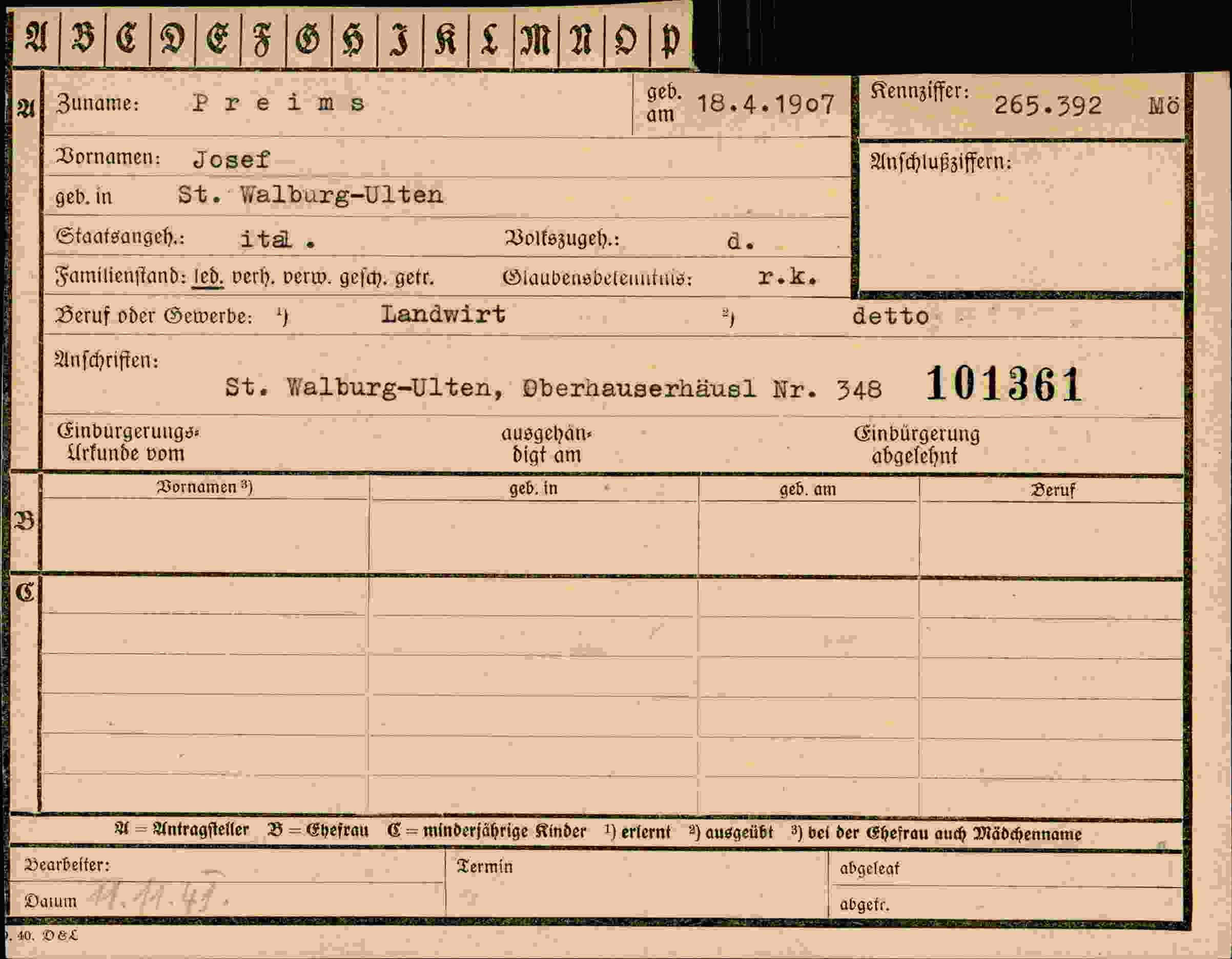 Vorderseite des Dokuments