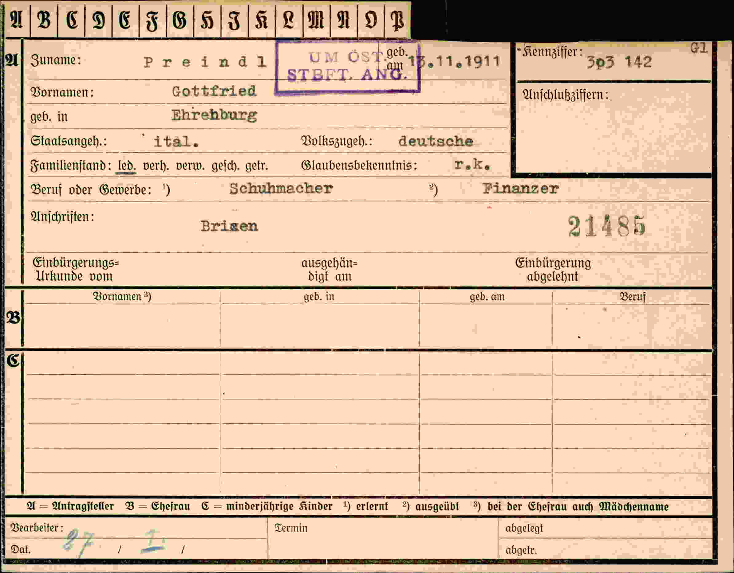 Dokument für Gottfried PreindI