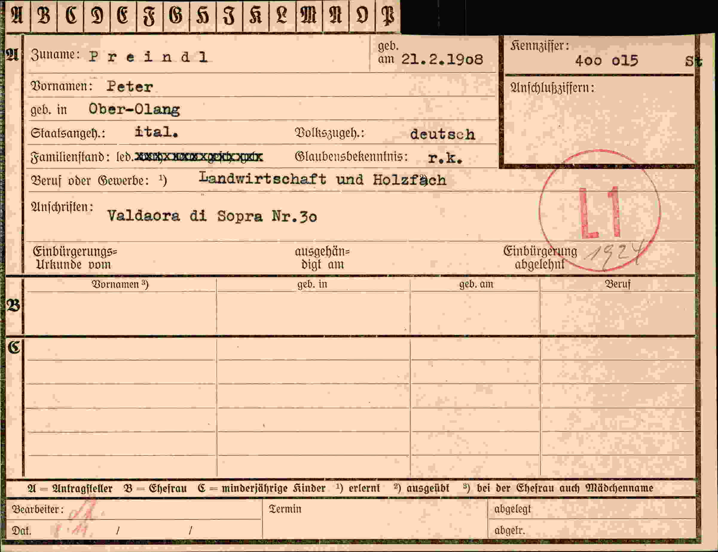 Vorderseite des Dokuments