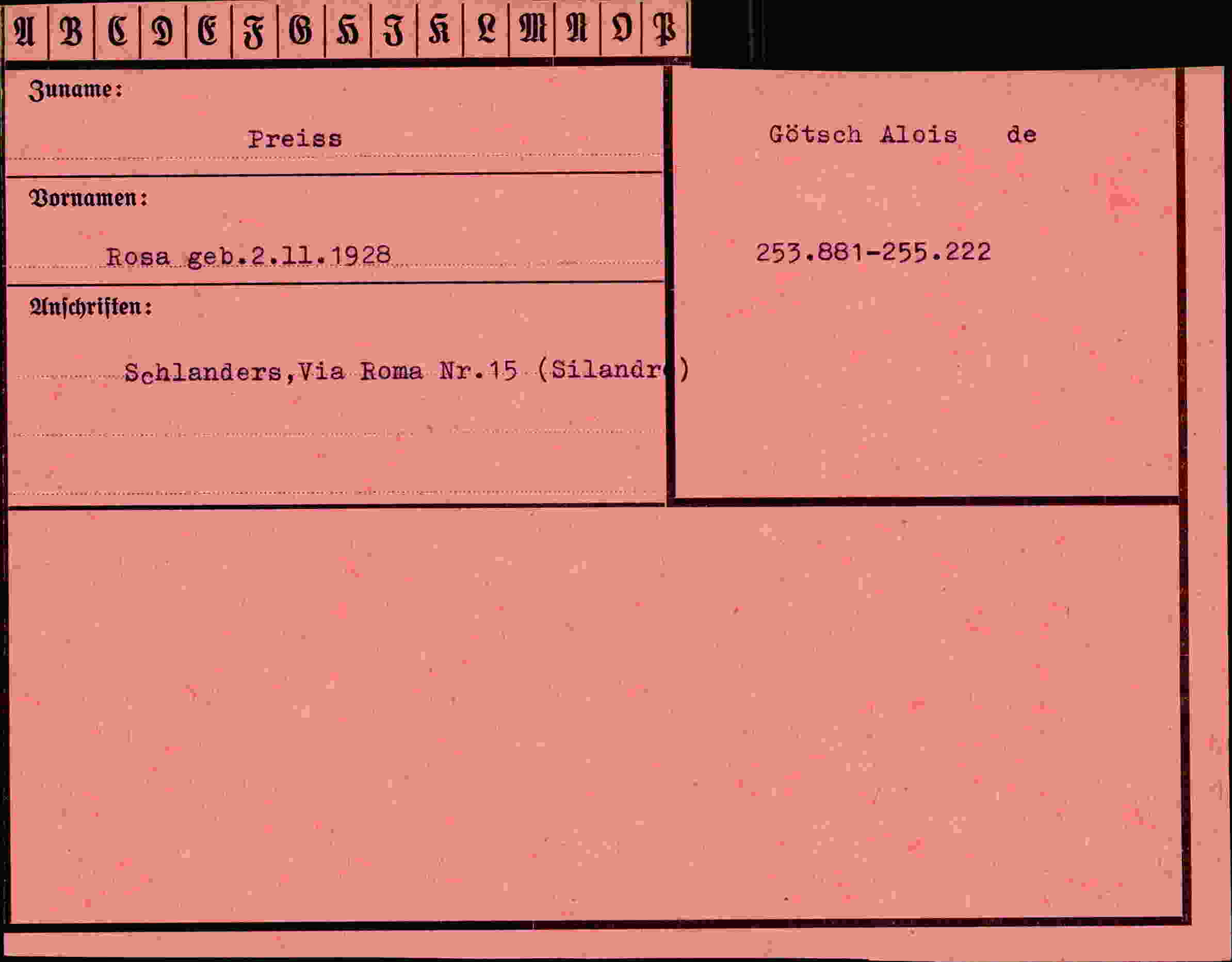 Dokument für Rosa Preiss