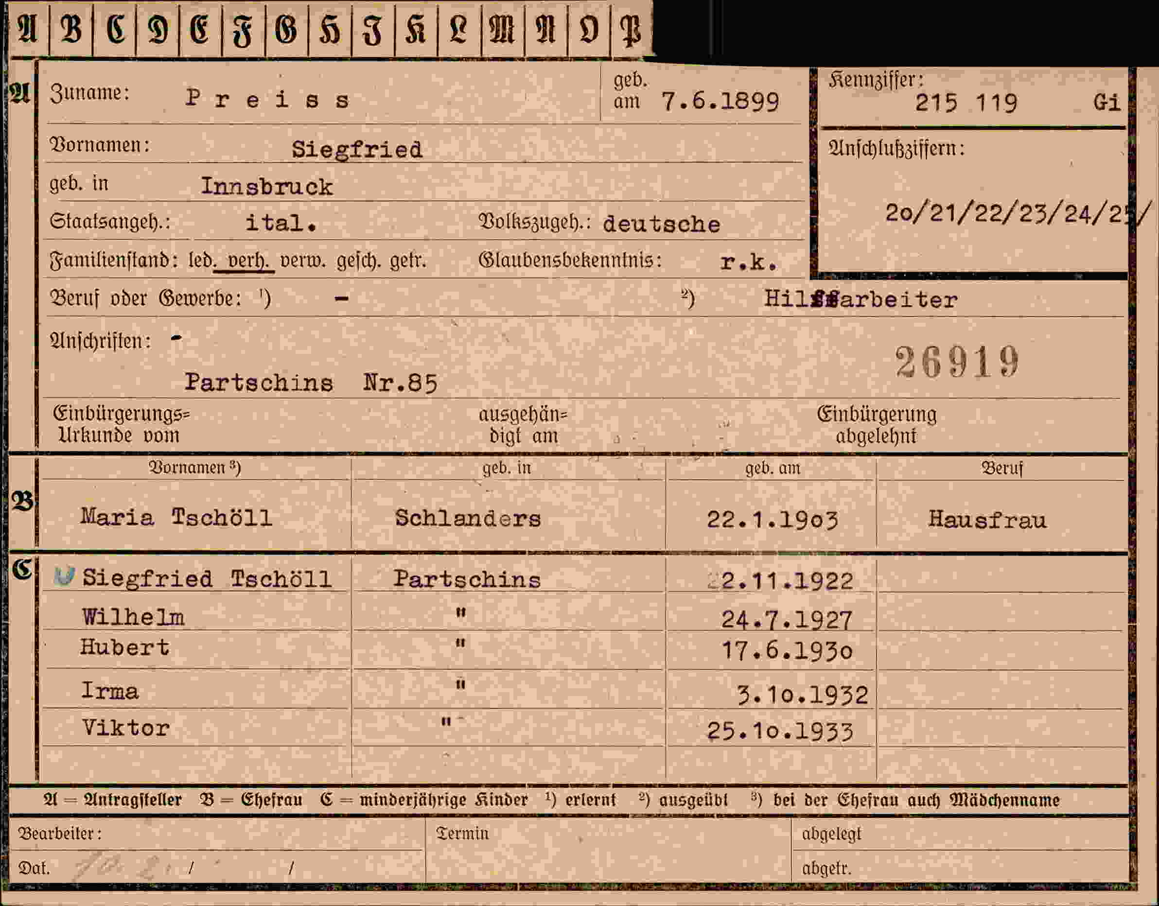 Vorderseite des Dokuments