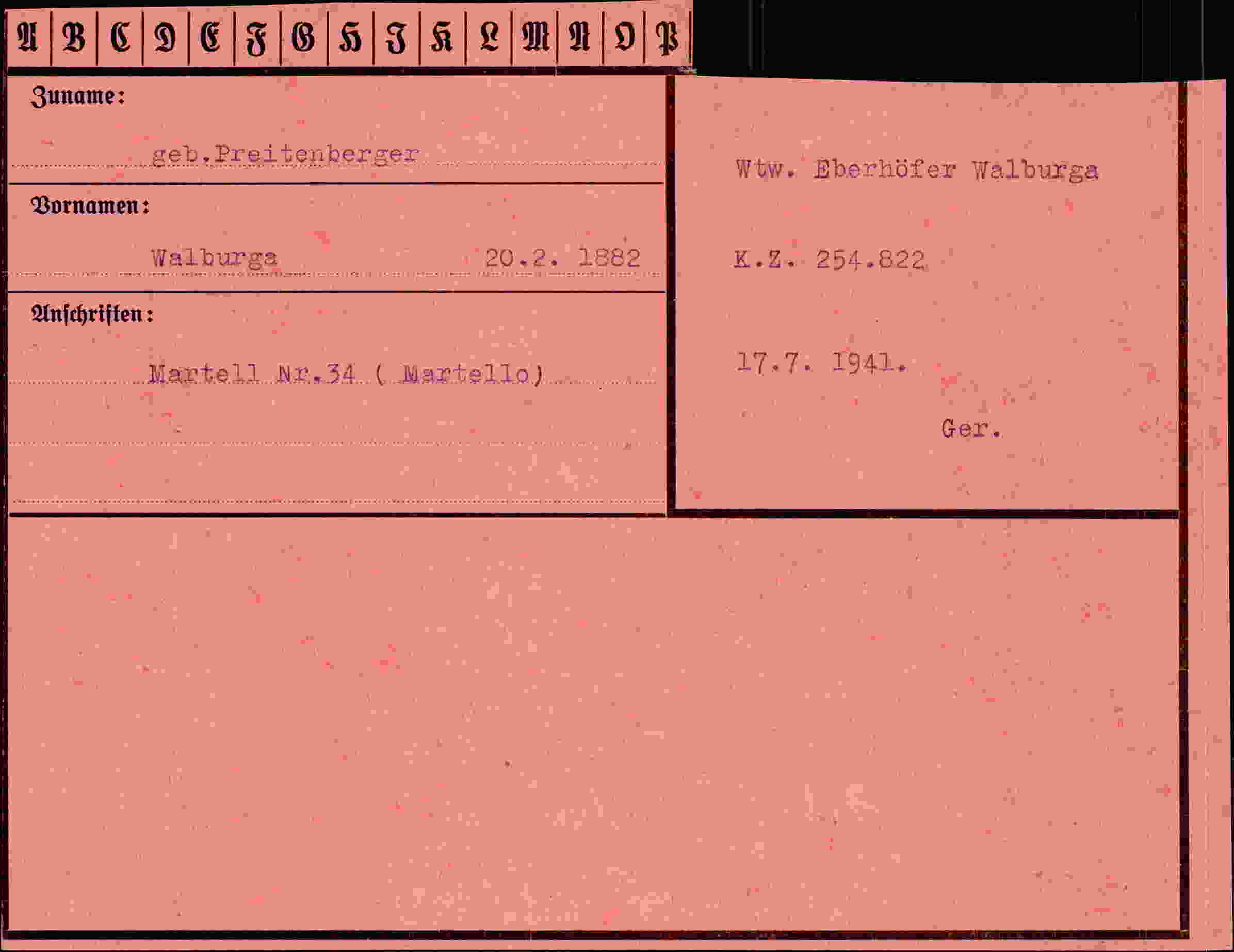Dokument für Walburga Preitenberger