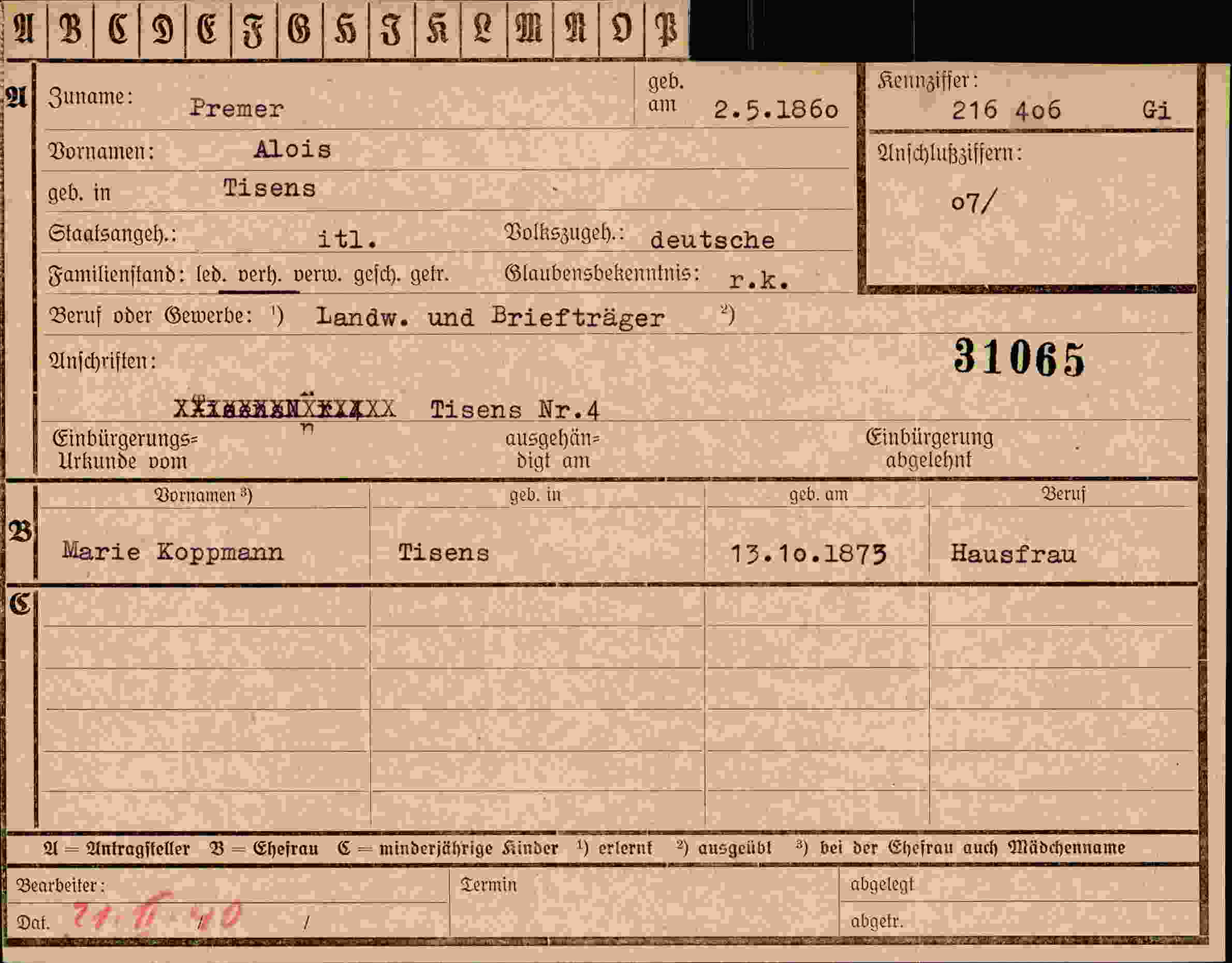 Vorderseite des Dokuments