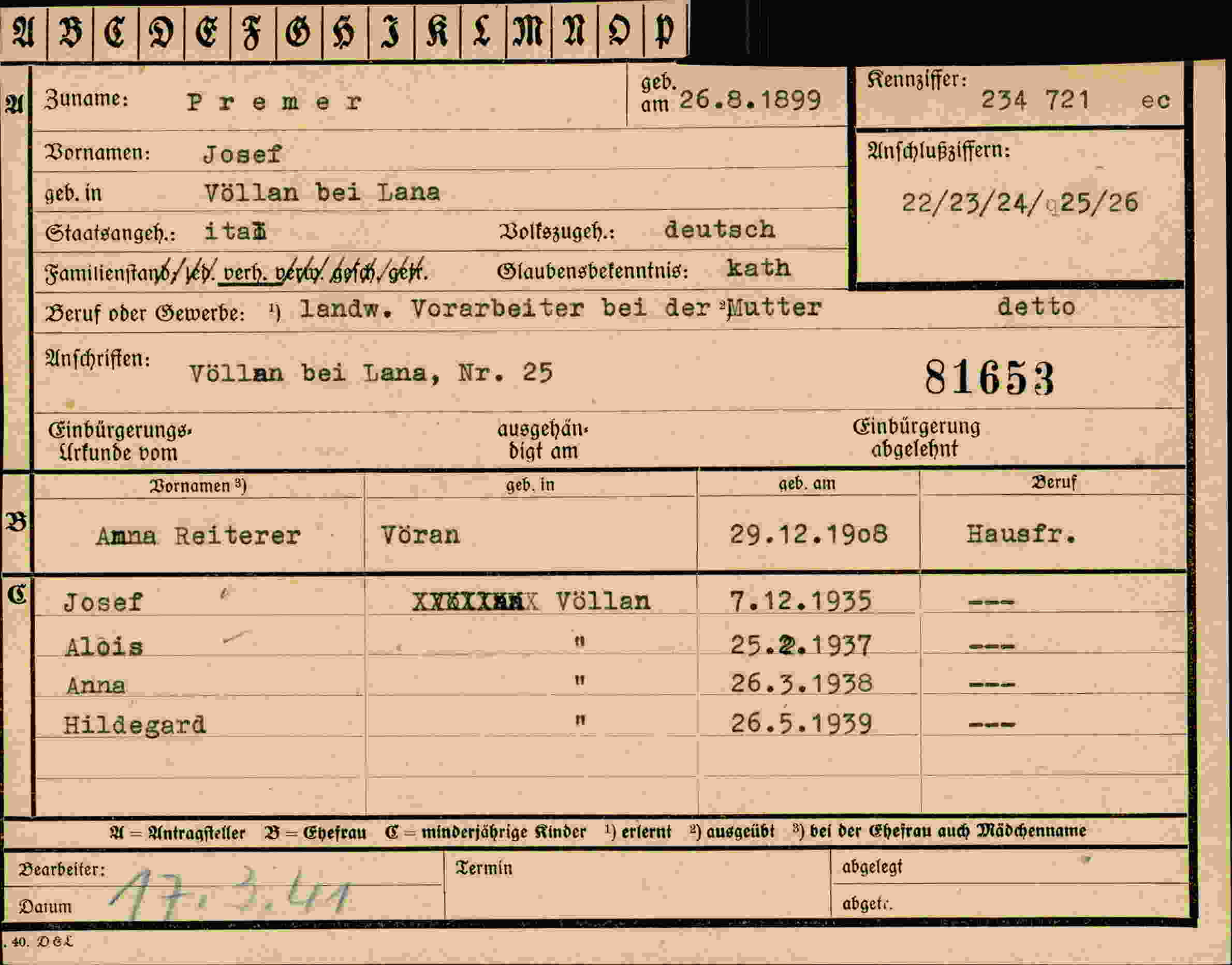 Vorderseite des Dokuments