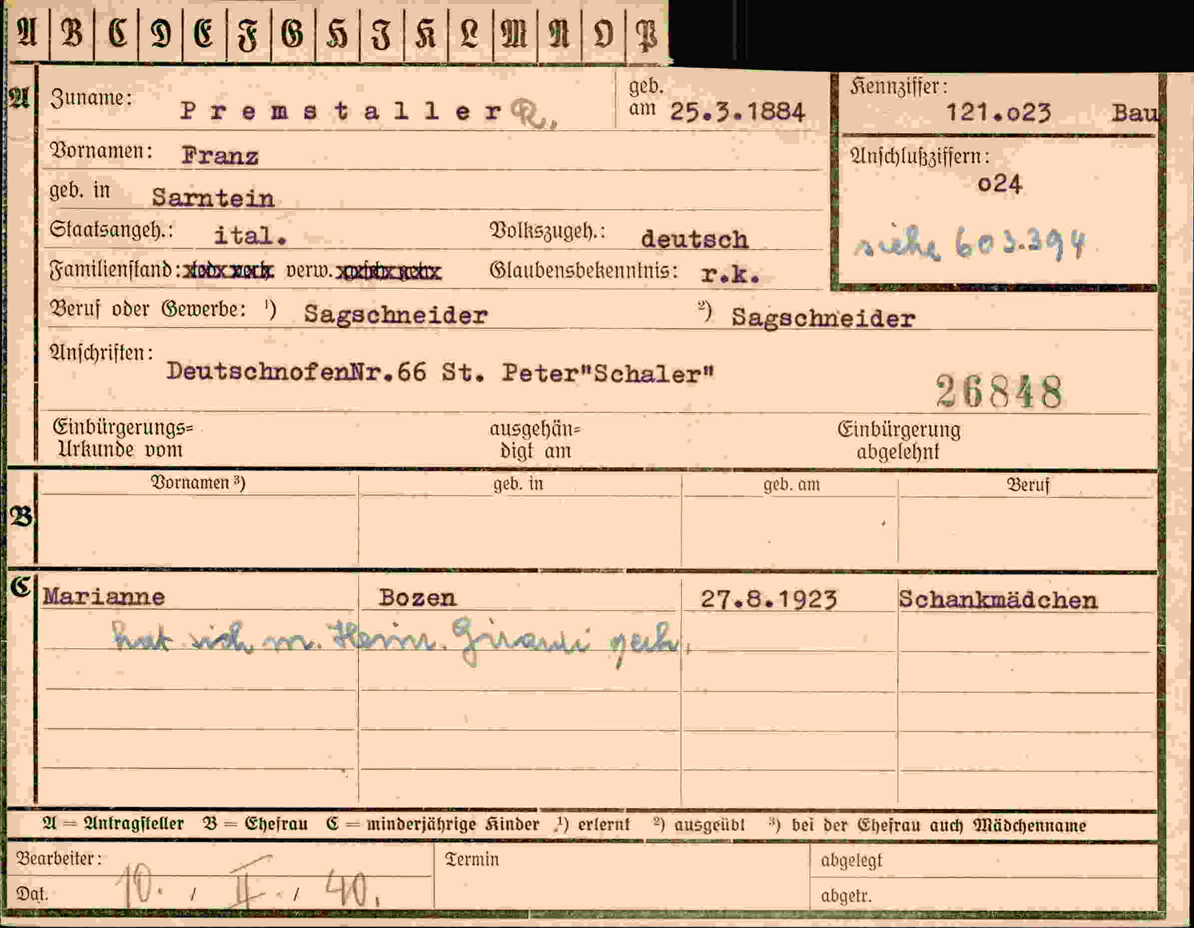 Vorderseite des Dokuments