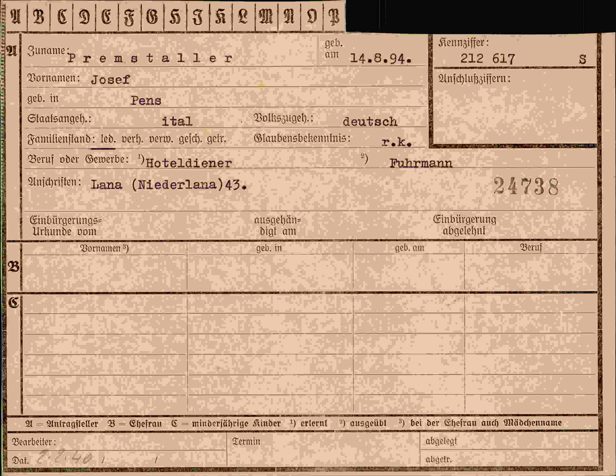 Vorderseite des Dokuments