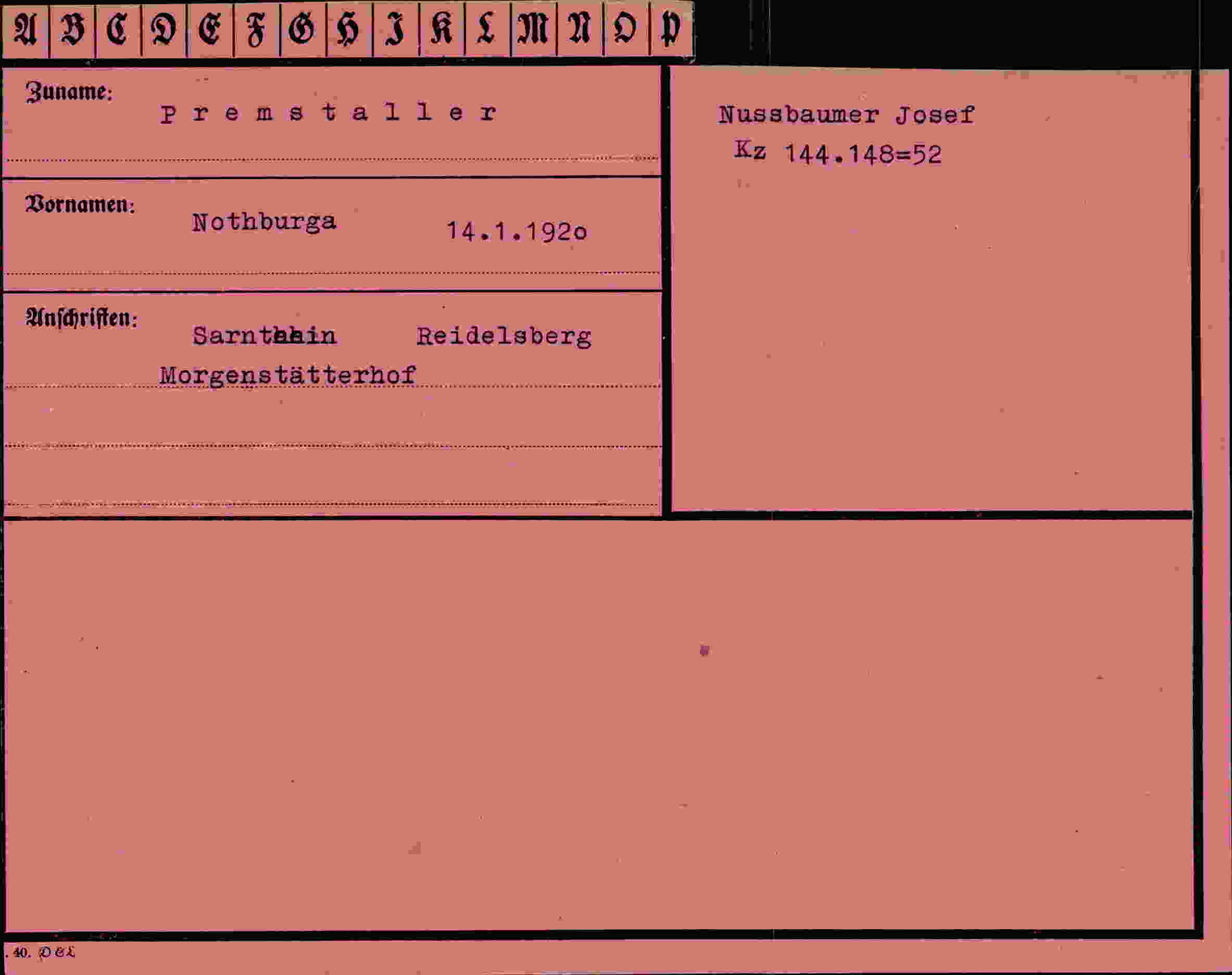 Dokument für Nothburga Premstaller