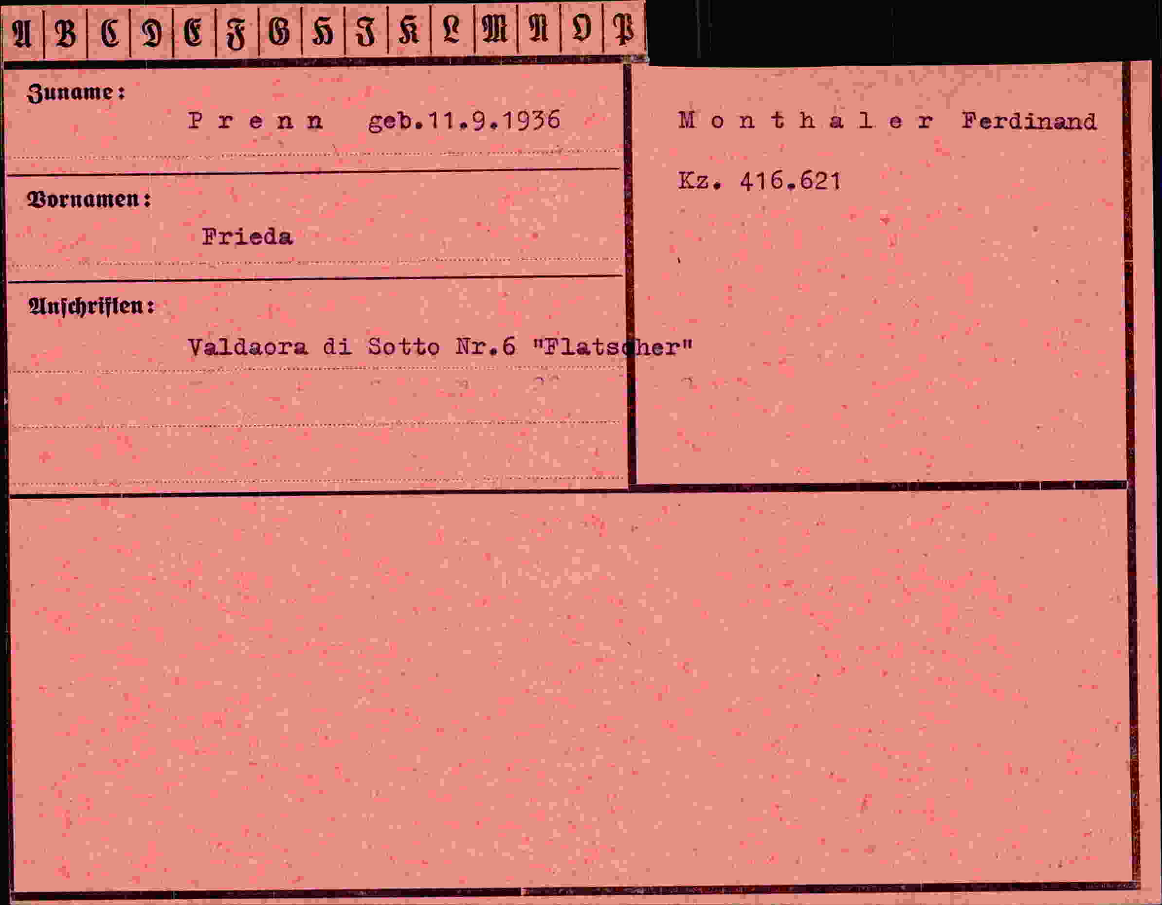 Dokument für Frieda Prenn
