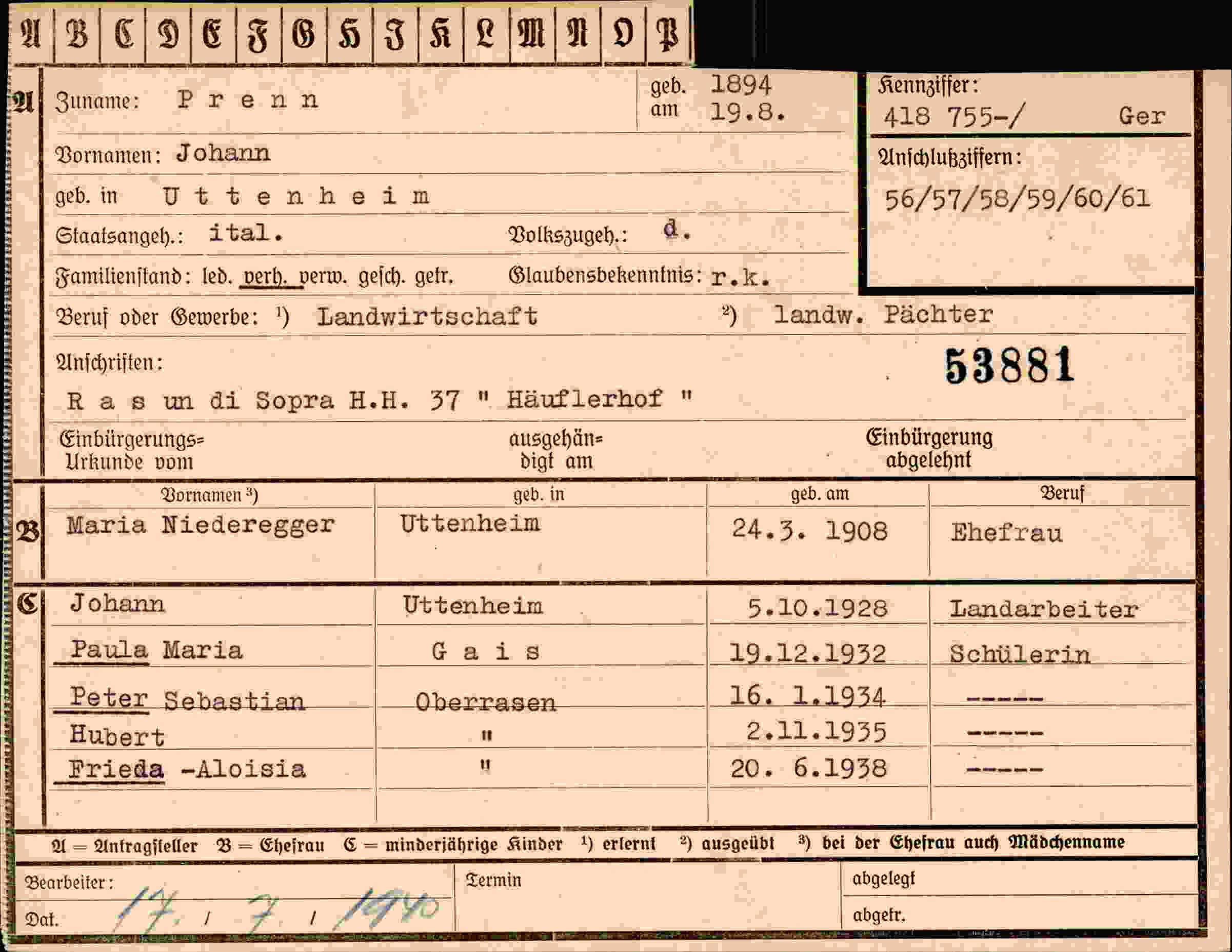Vorderseite des Dokuments
