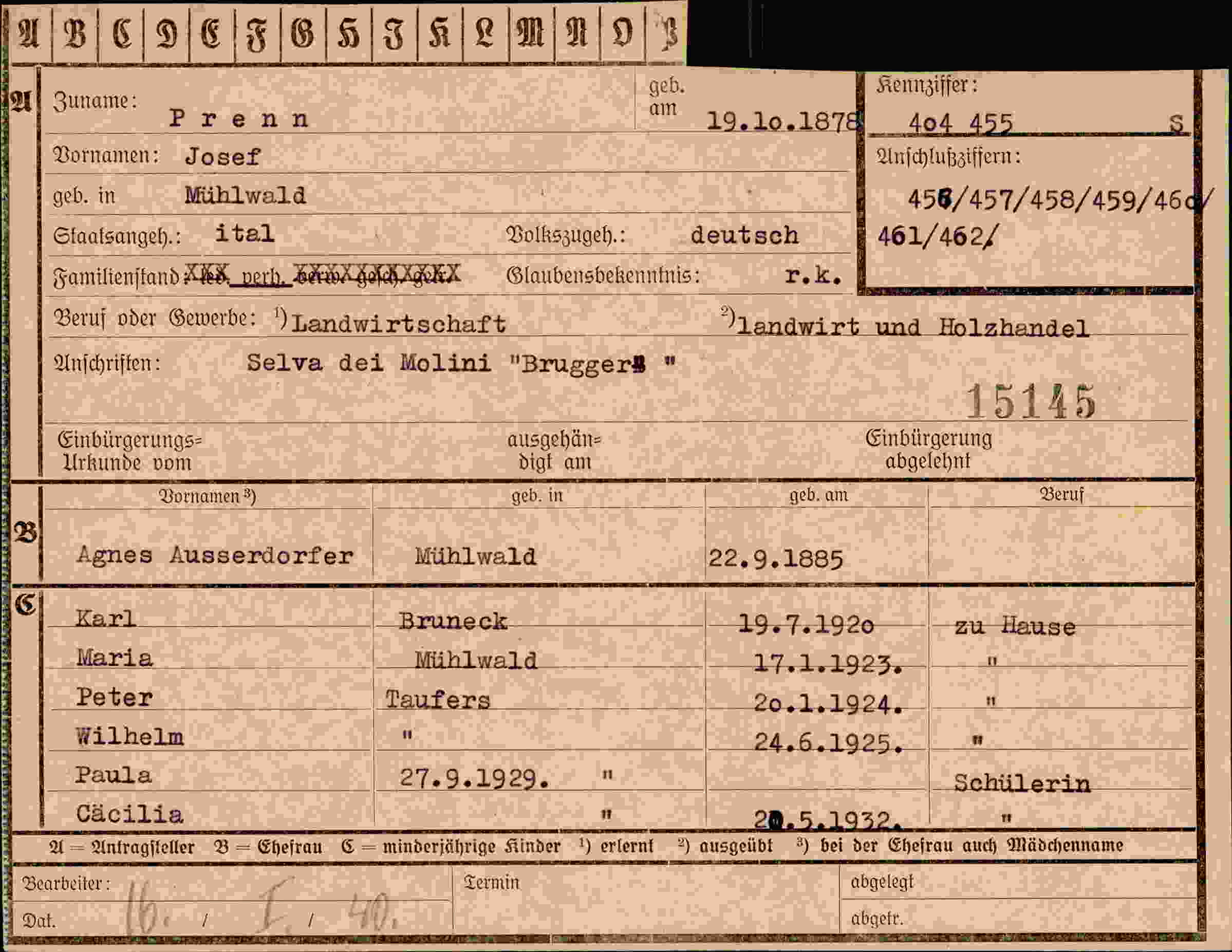 Vorderseite des Dokuments