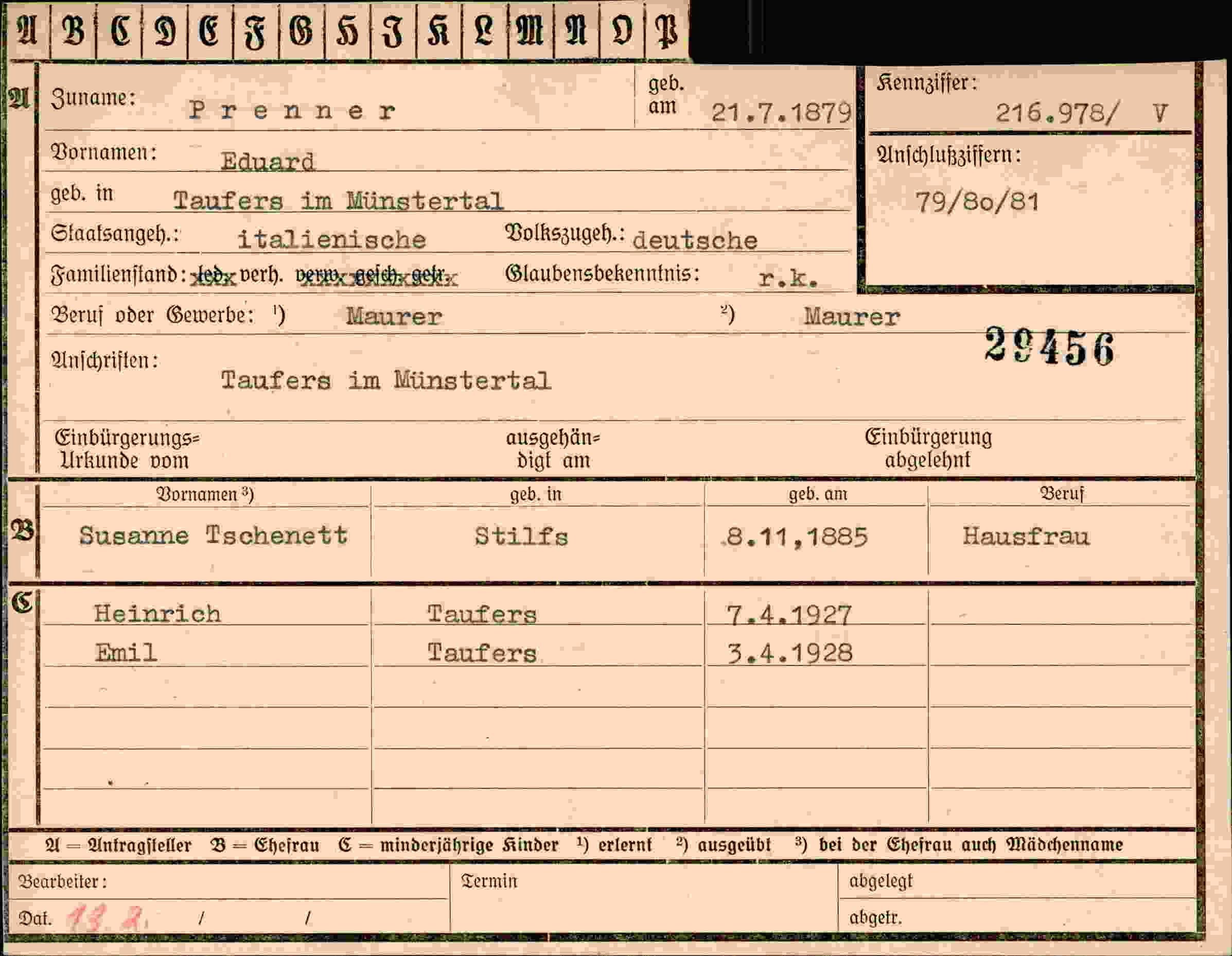 Vorderseite des Dokuments