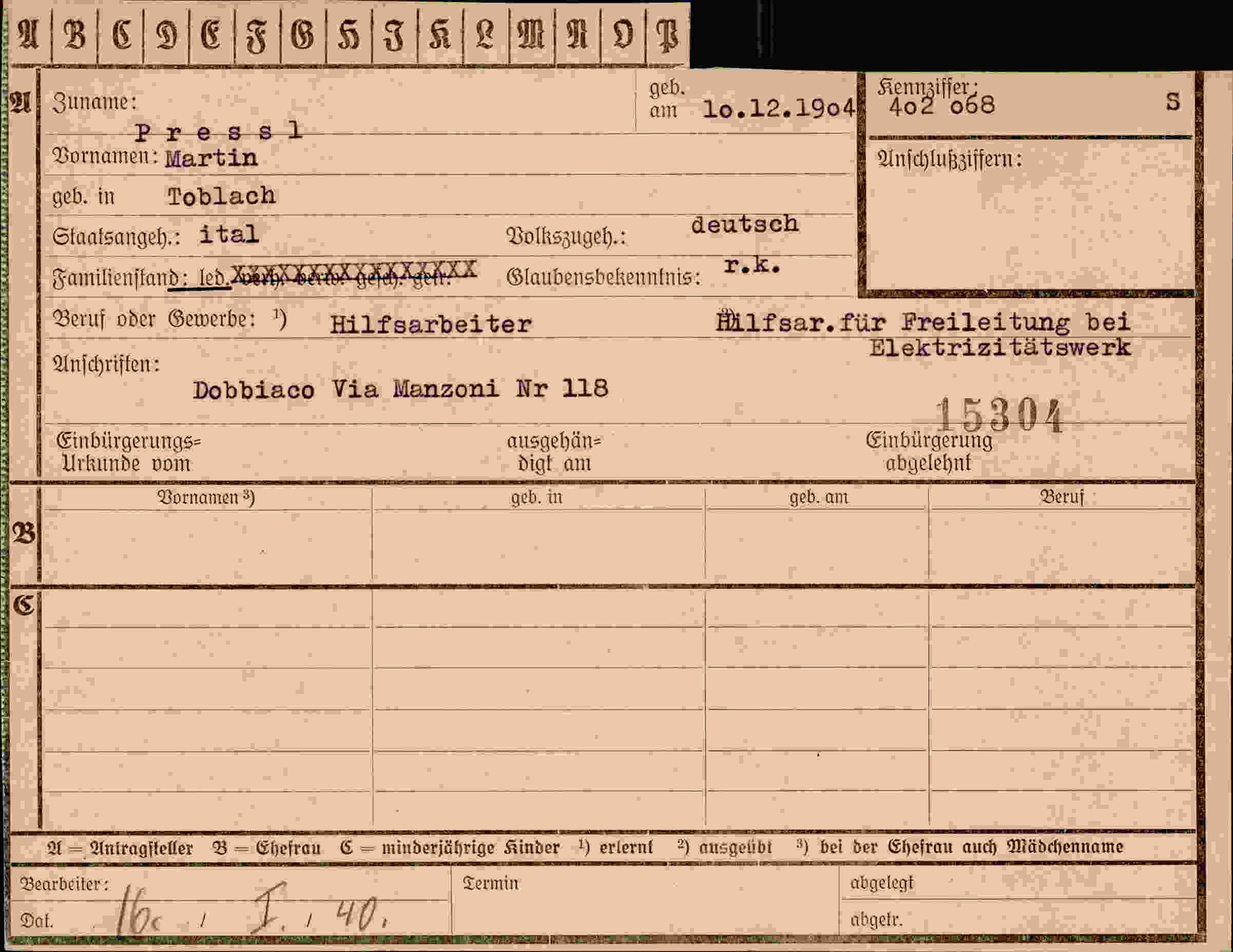 Vorderseite des Dokuments