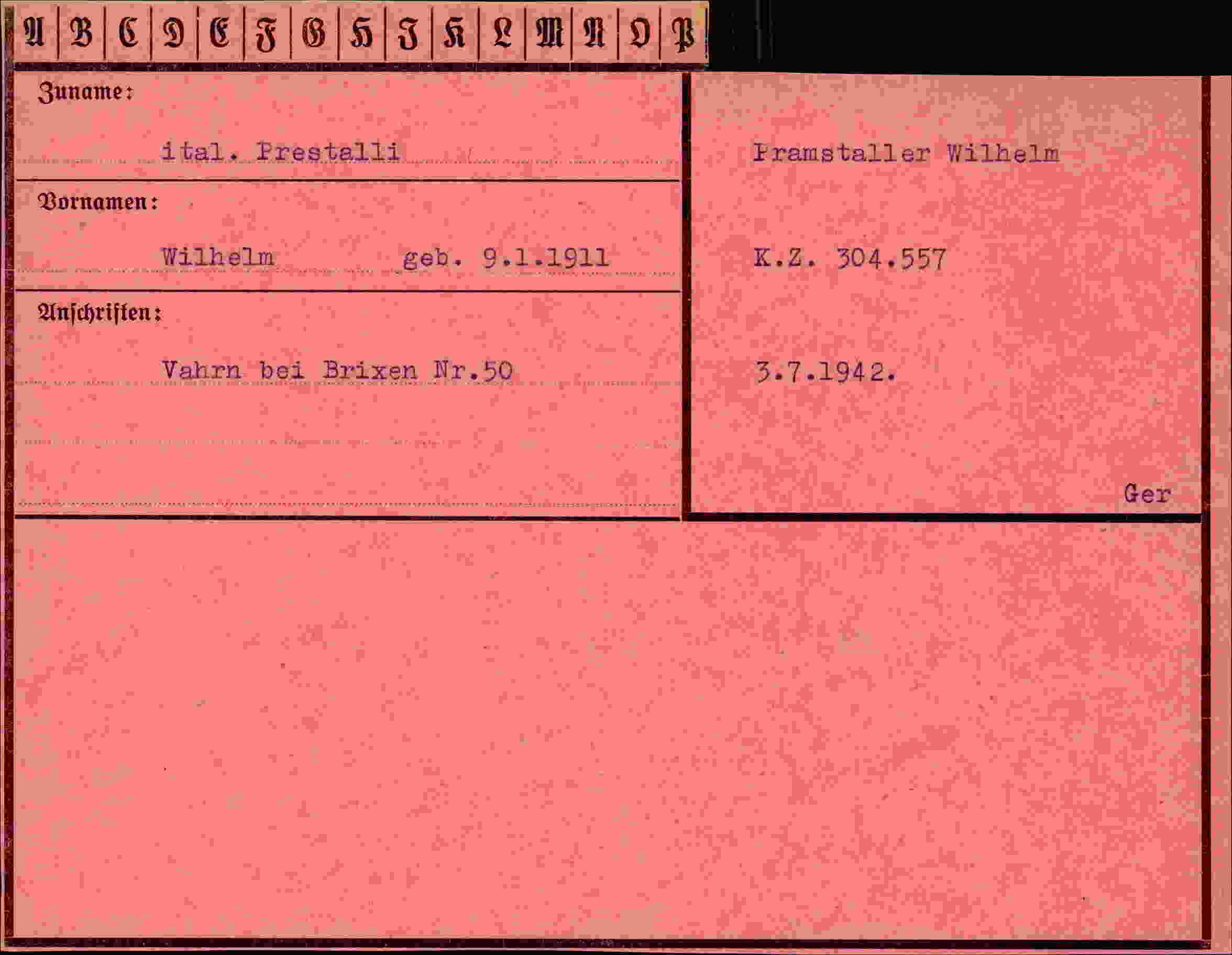 Dokument für Wilhelm Prestalli