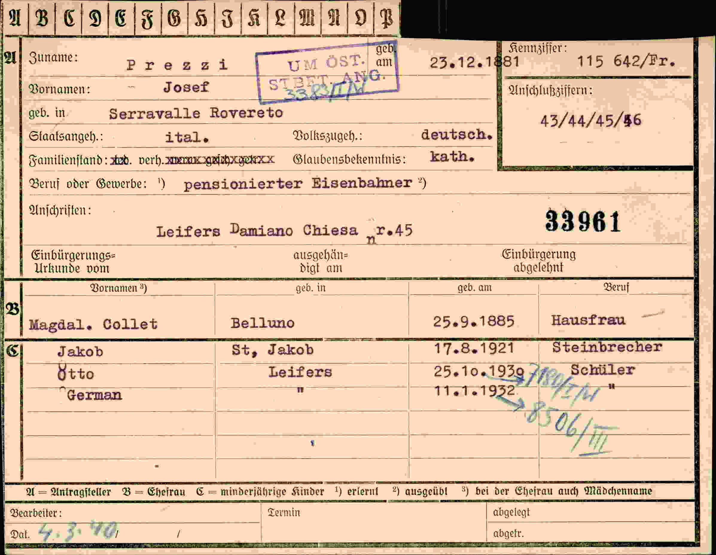 Vorderseite des Dokuments