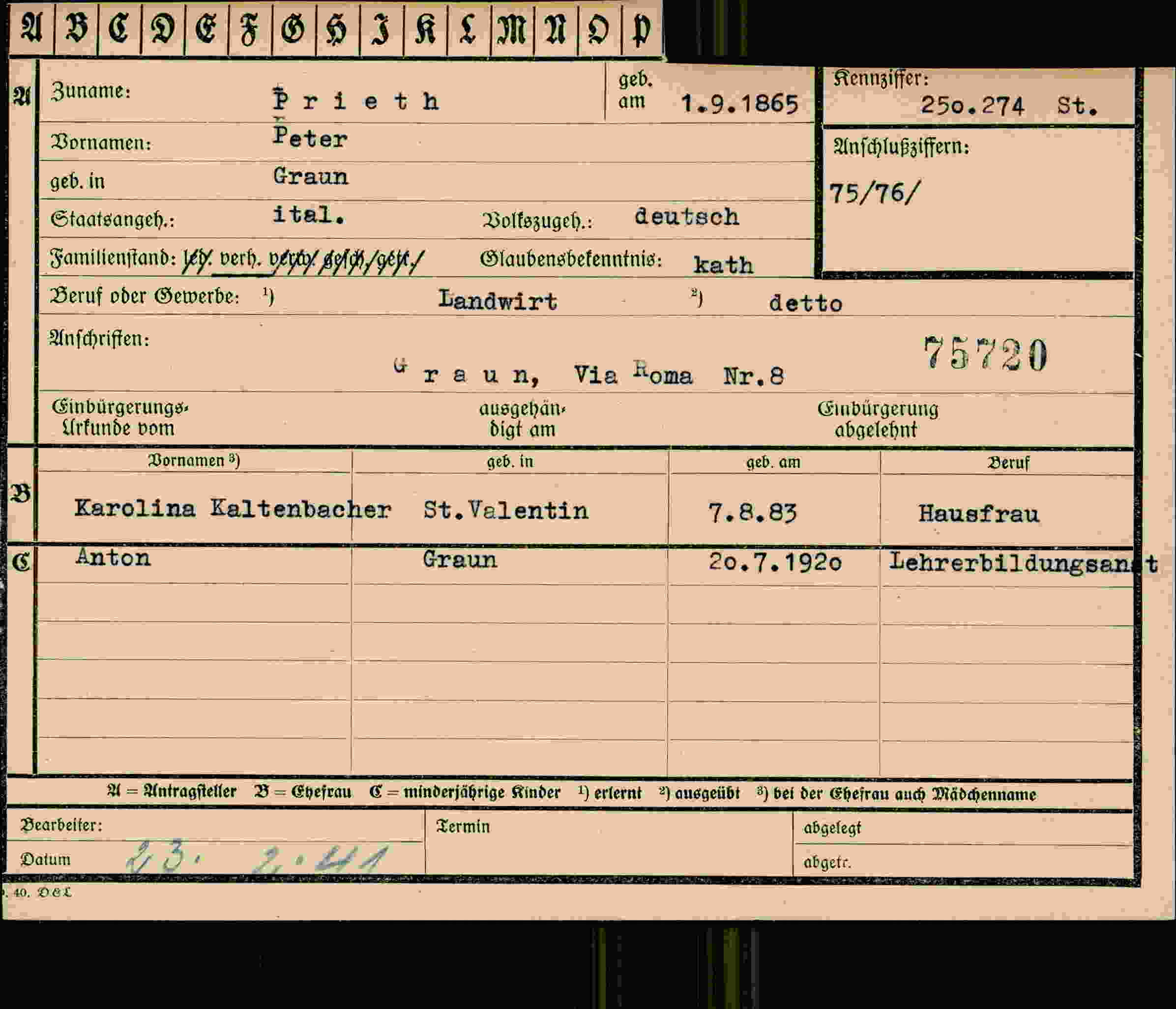 Vorderseite des Dokuments