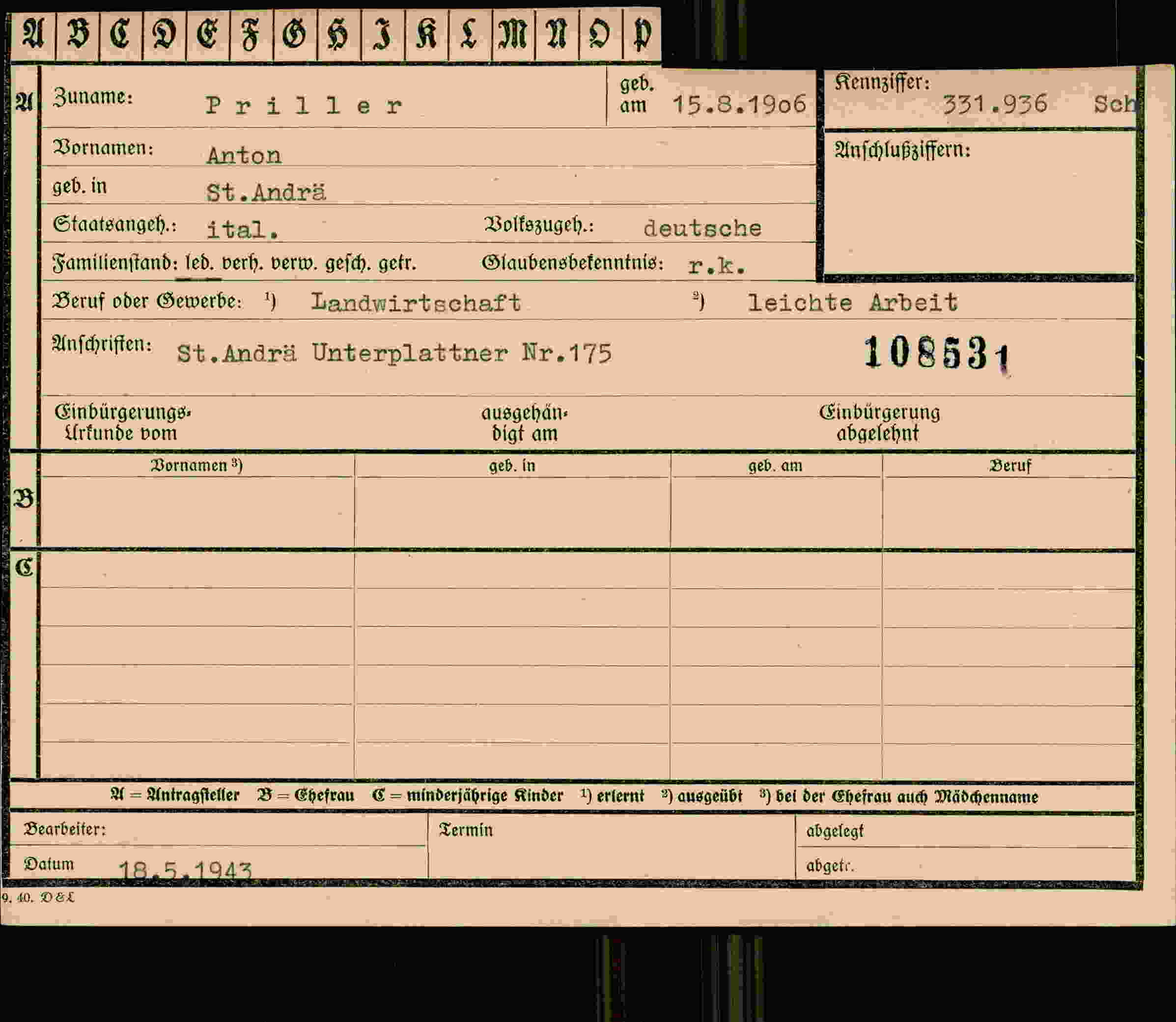 Dokument für Anton Priller