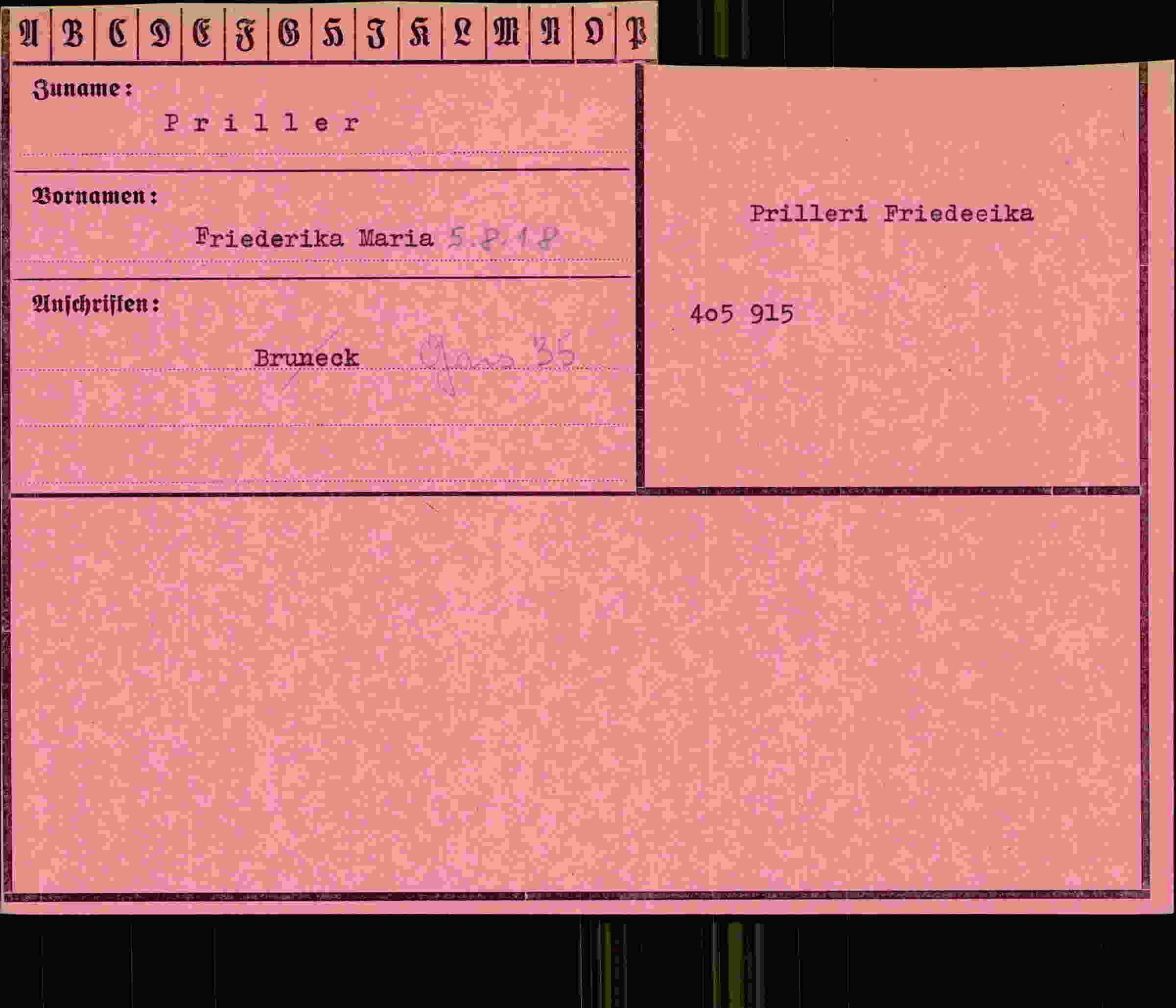 Dokument für Friederika Maria Priller