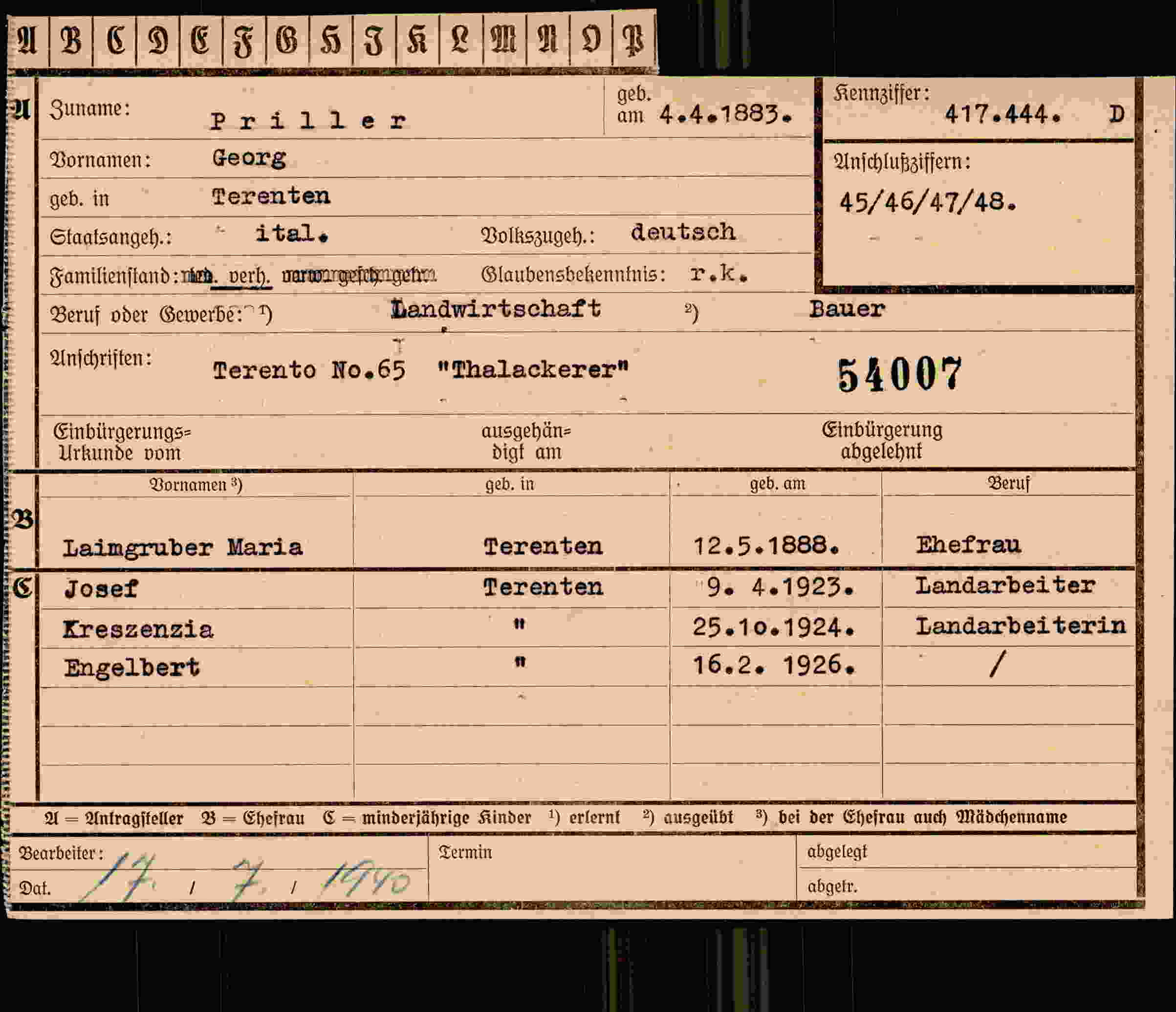 Vorderseite des Dokuments
