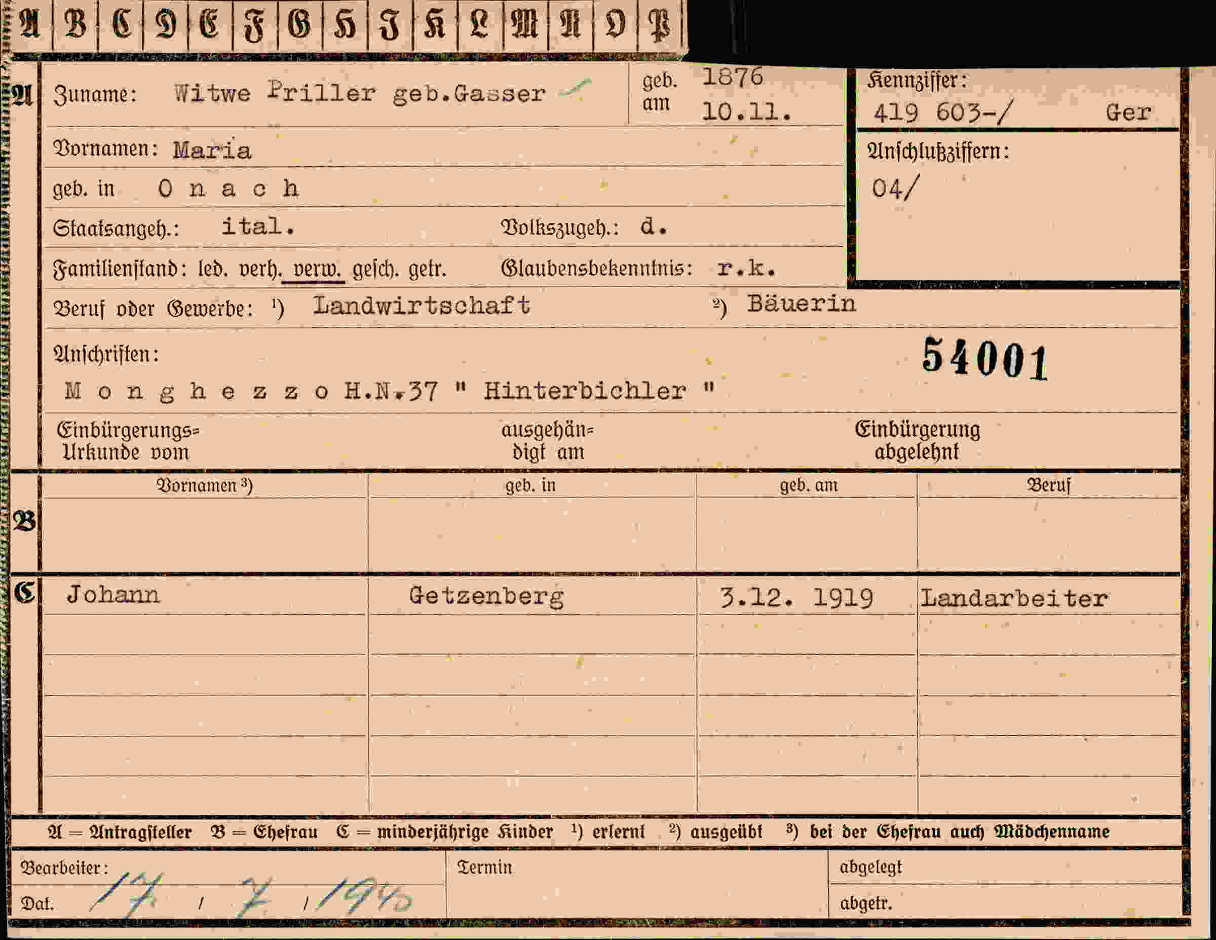 Vorderseite des Dokuments