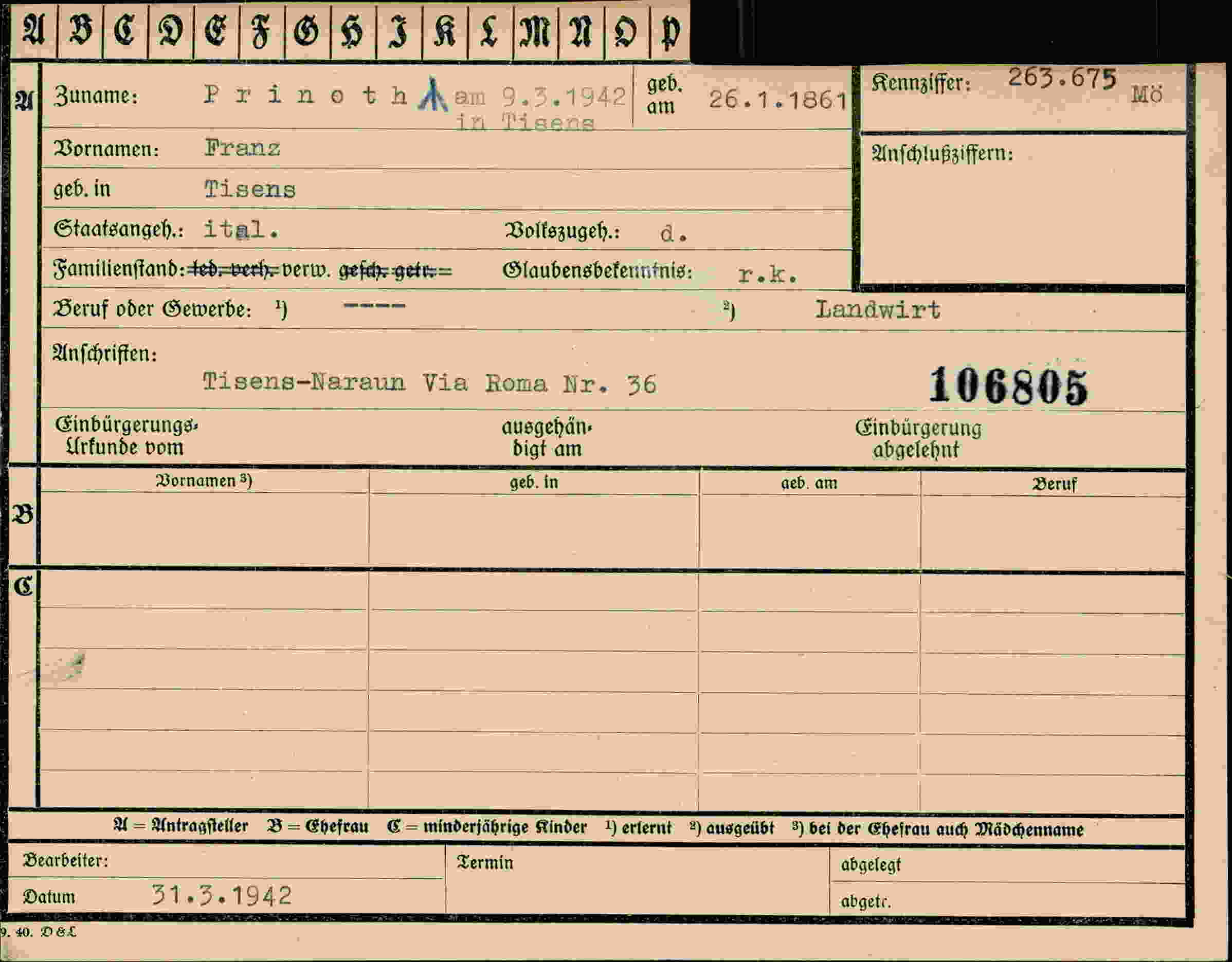 Dokument für Franz Prinotham