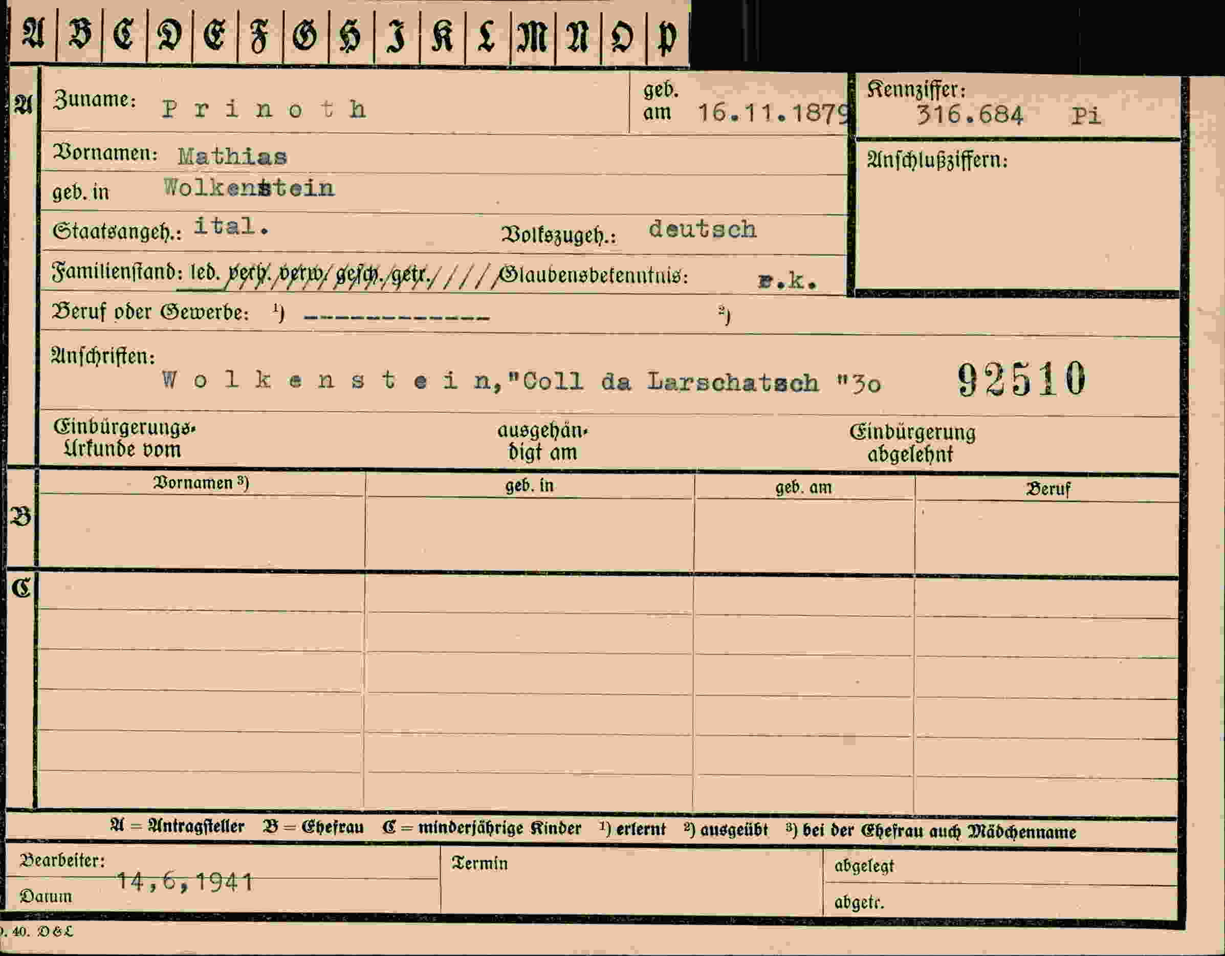 Vorderseite des Dokuments