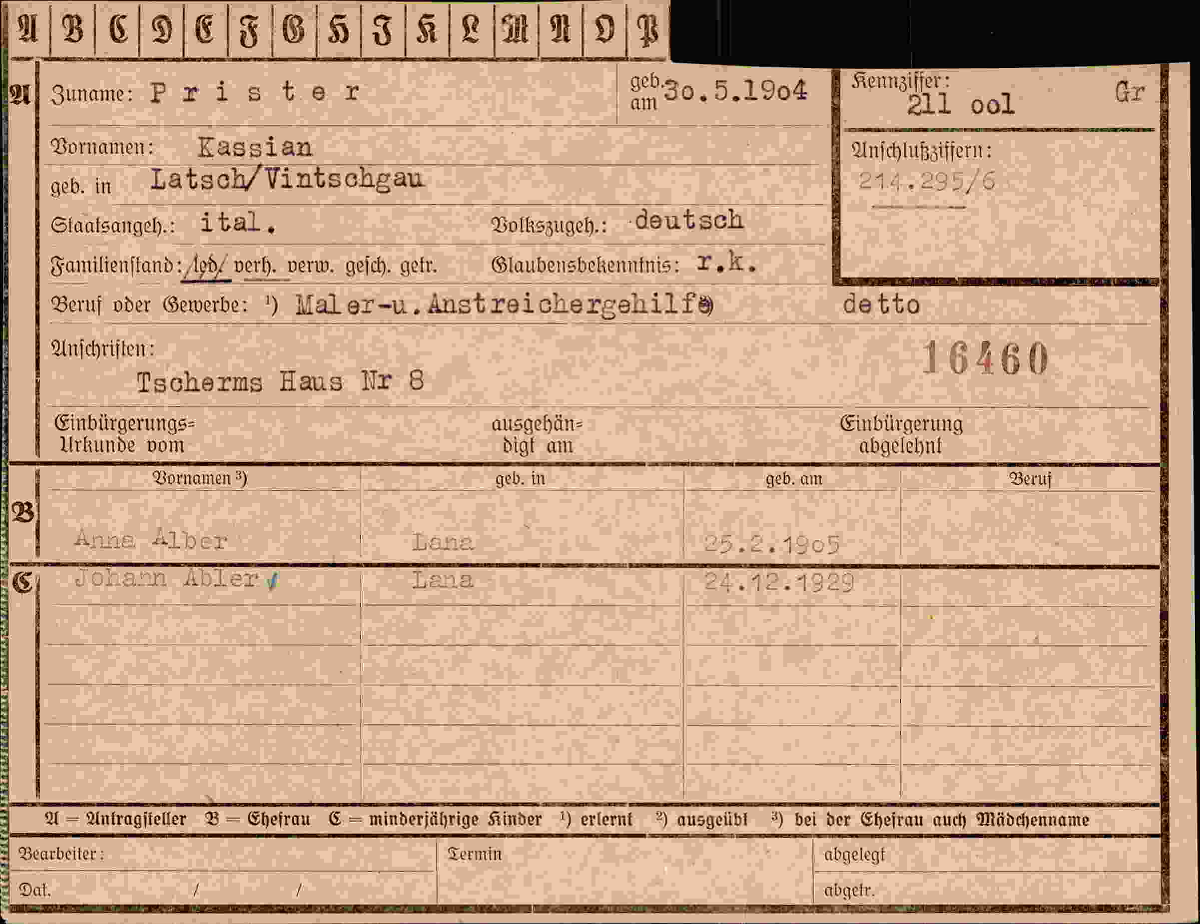 Vorderseite des Dokuments