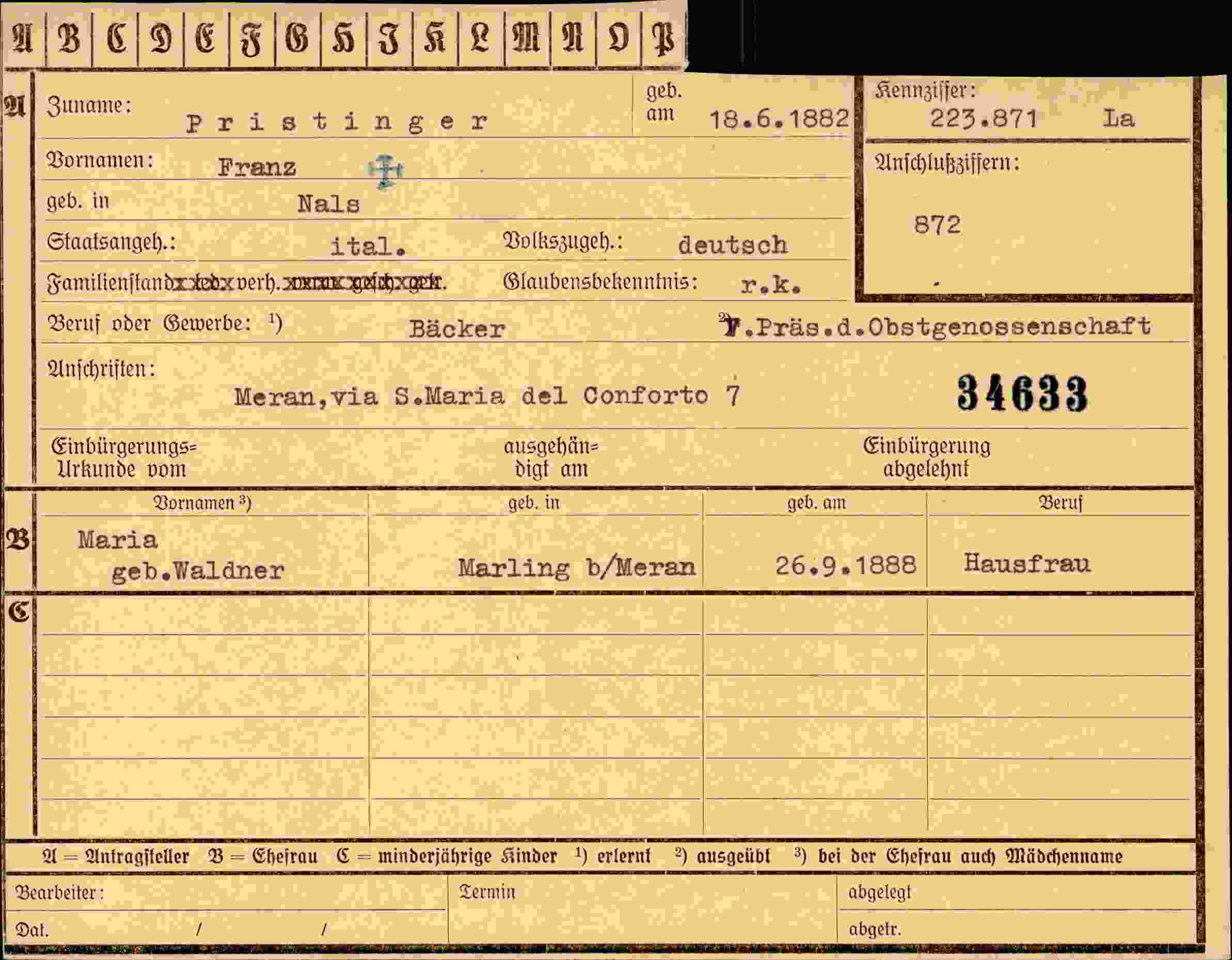 Vorderseite des Dokuments