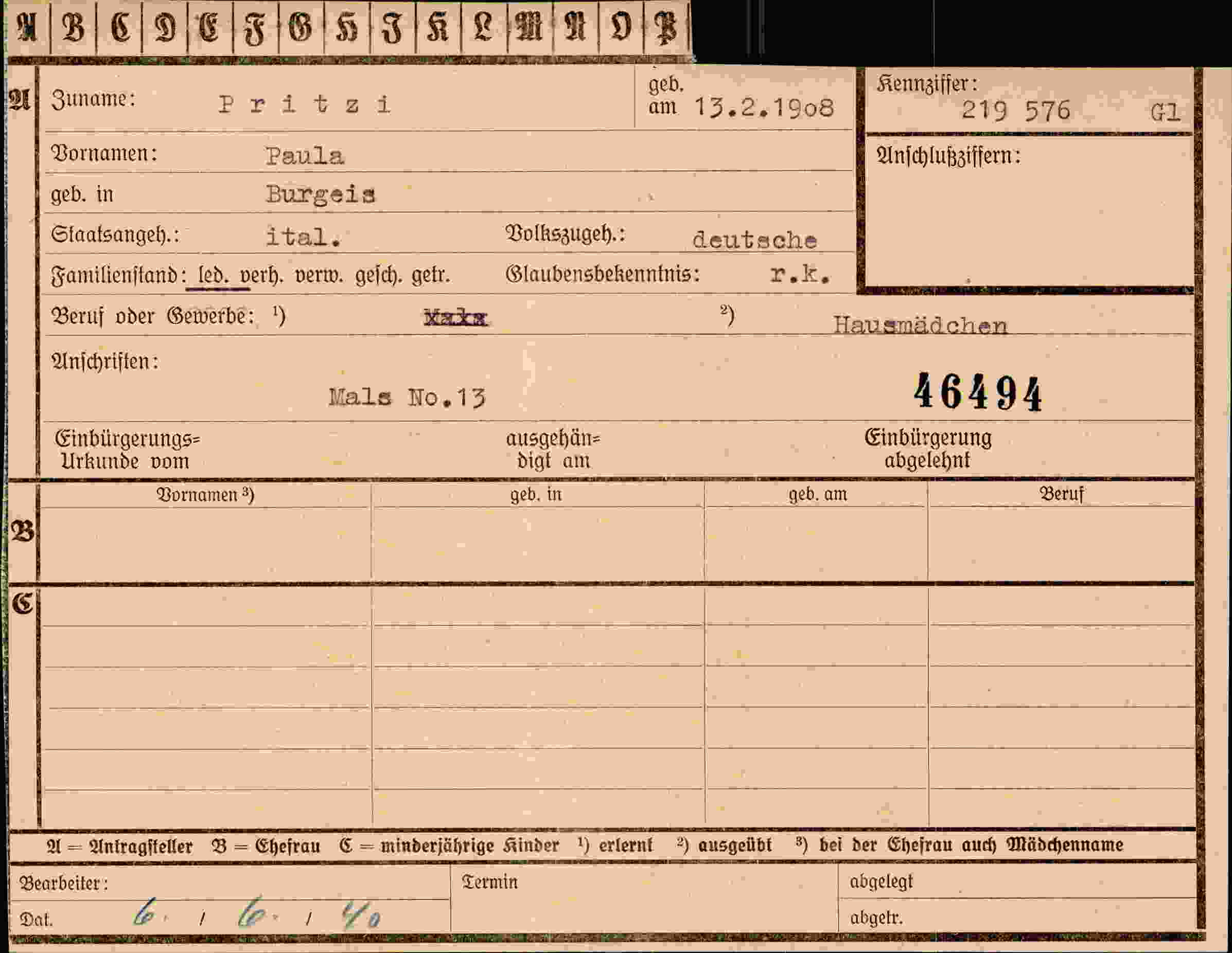 Vorderseite des Dokuments