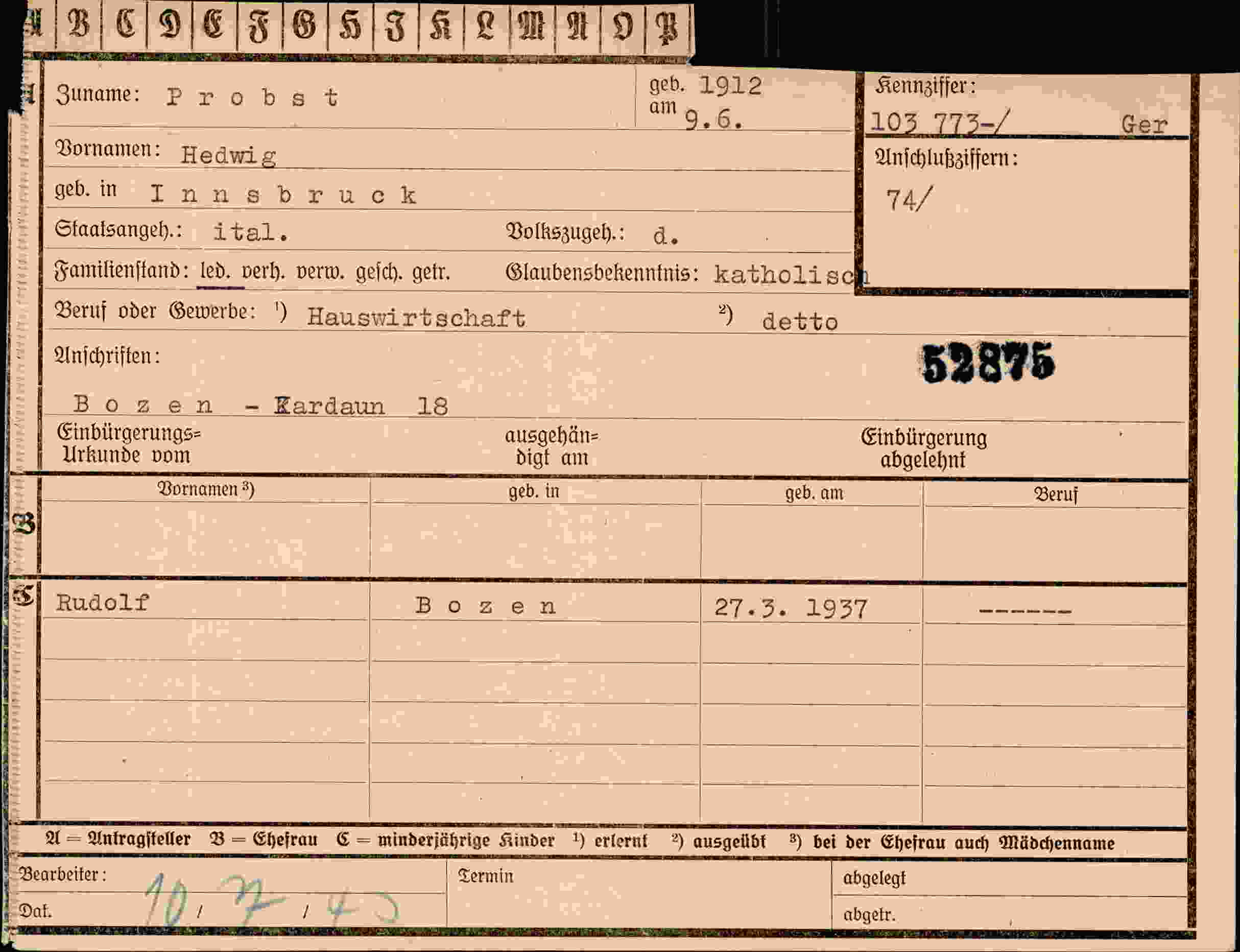 Vorderseite des Dokuments