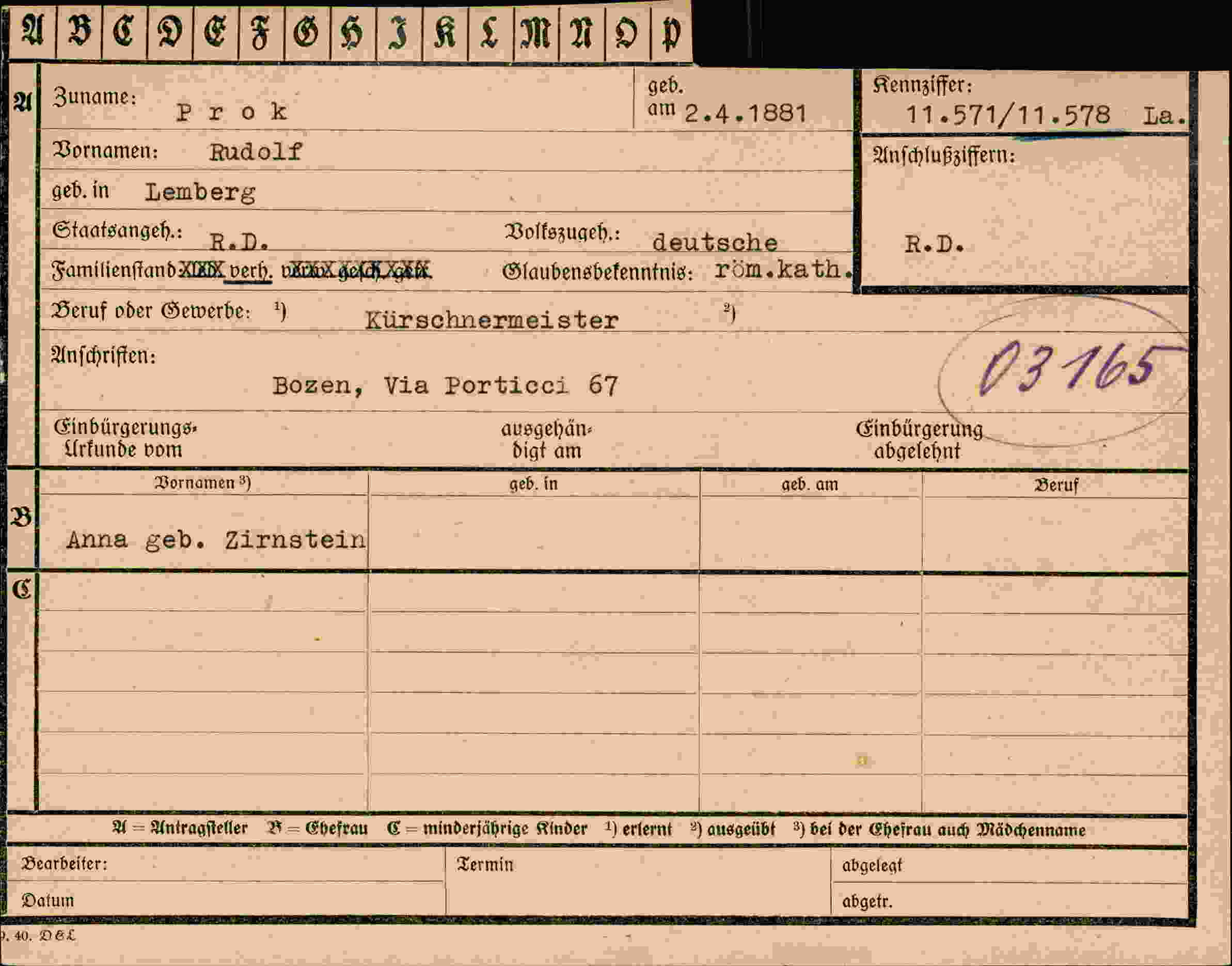 Dokument für Rudolf Prok