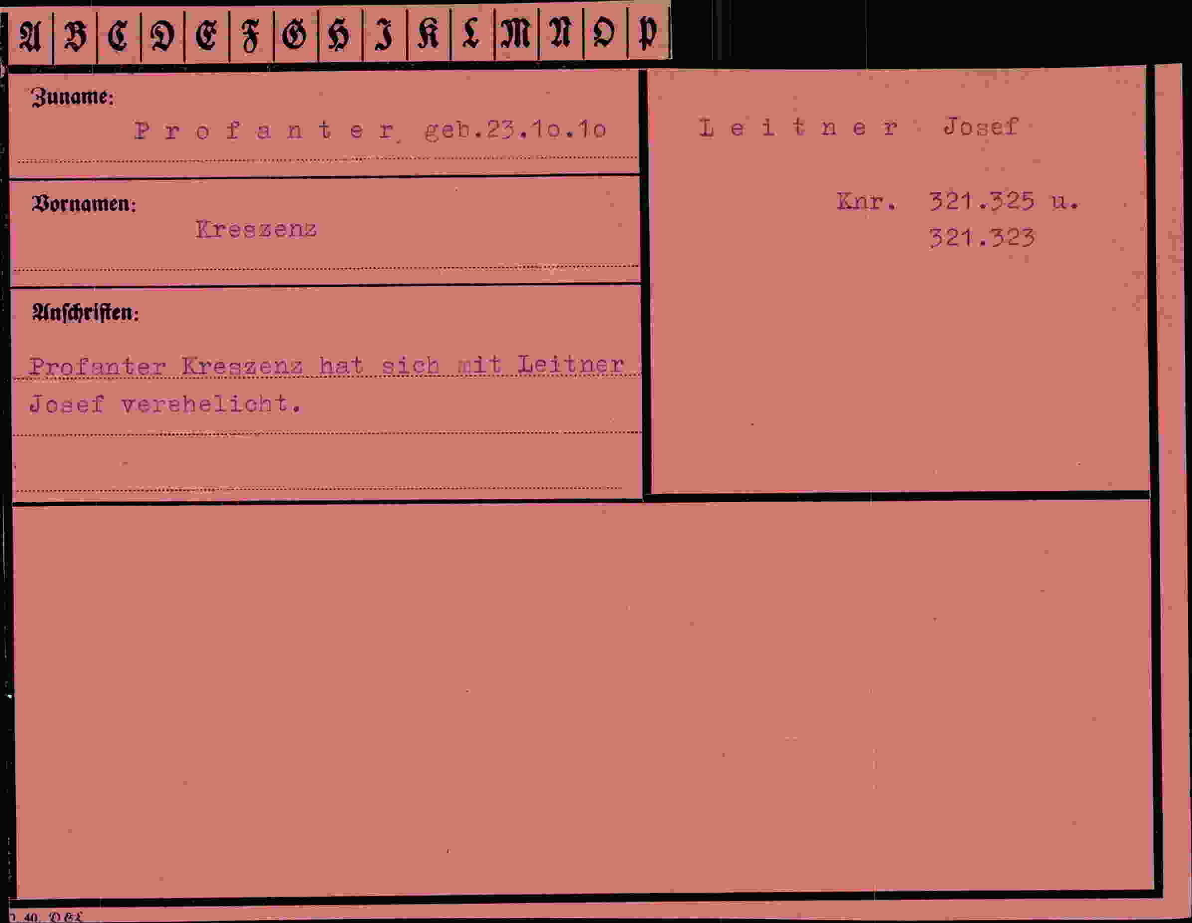 Dokument für Kreszenz Profanter