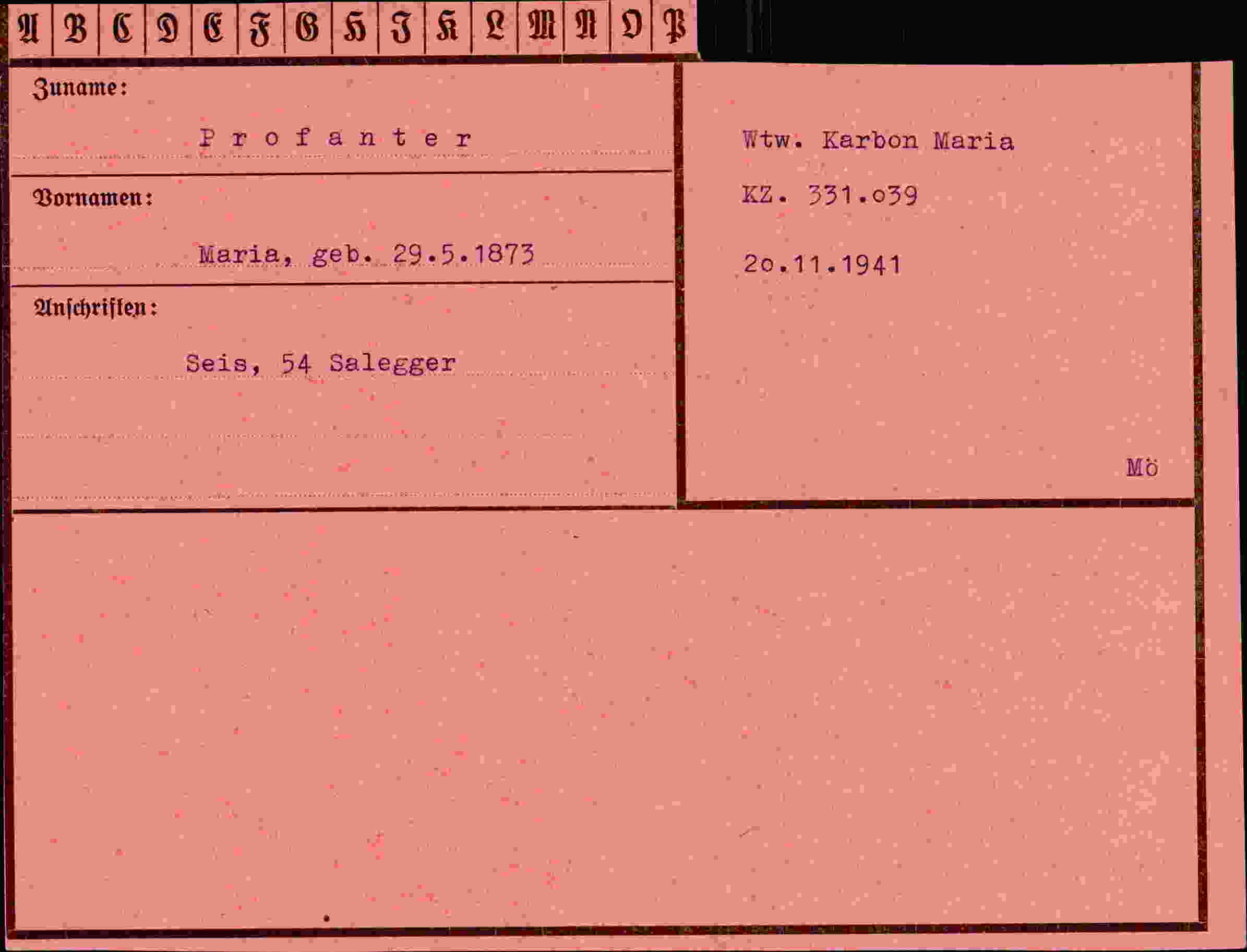 Dokument für Maria Profanter