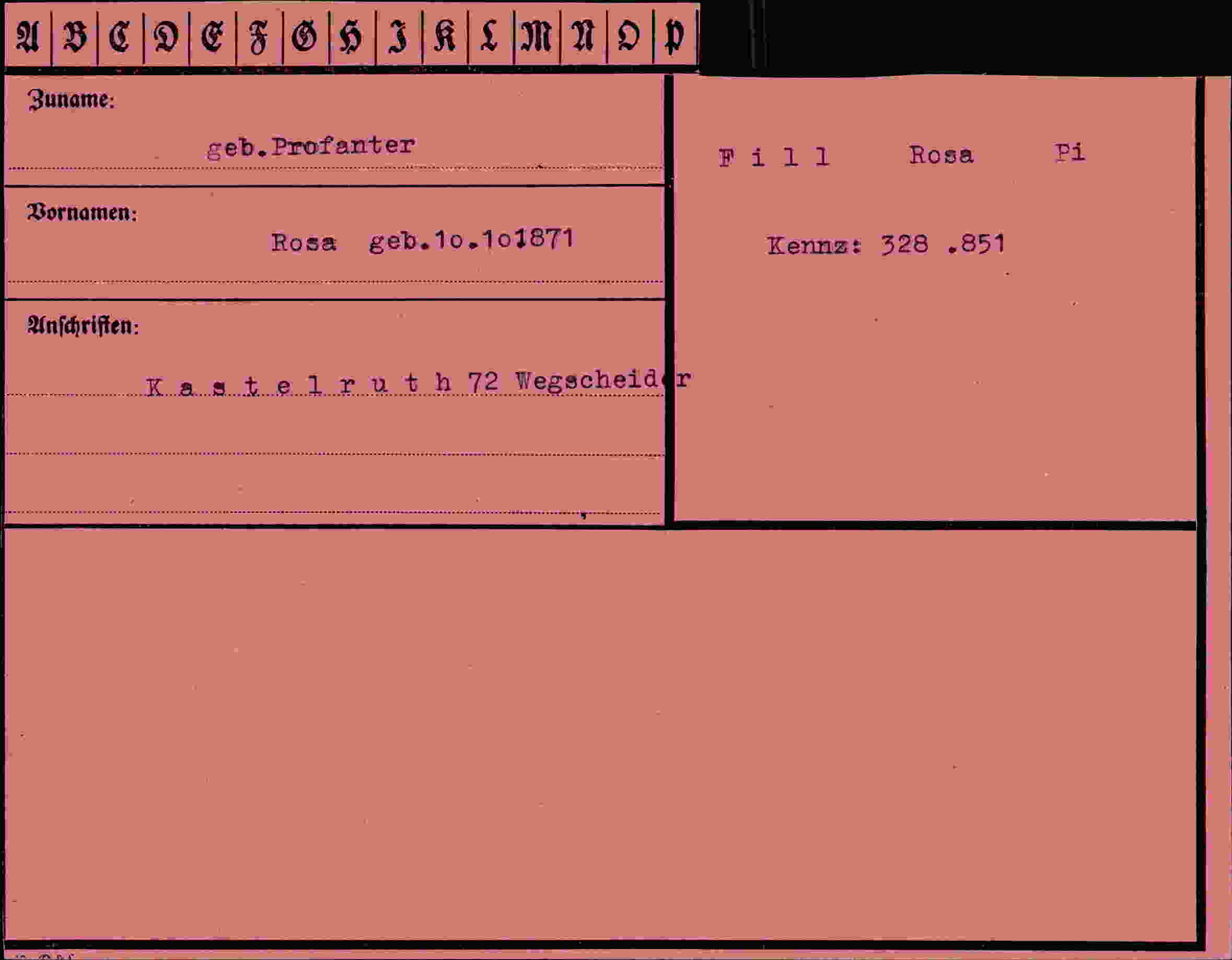 Dokument für Rosa Profanter