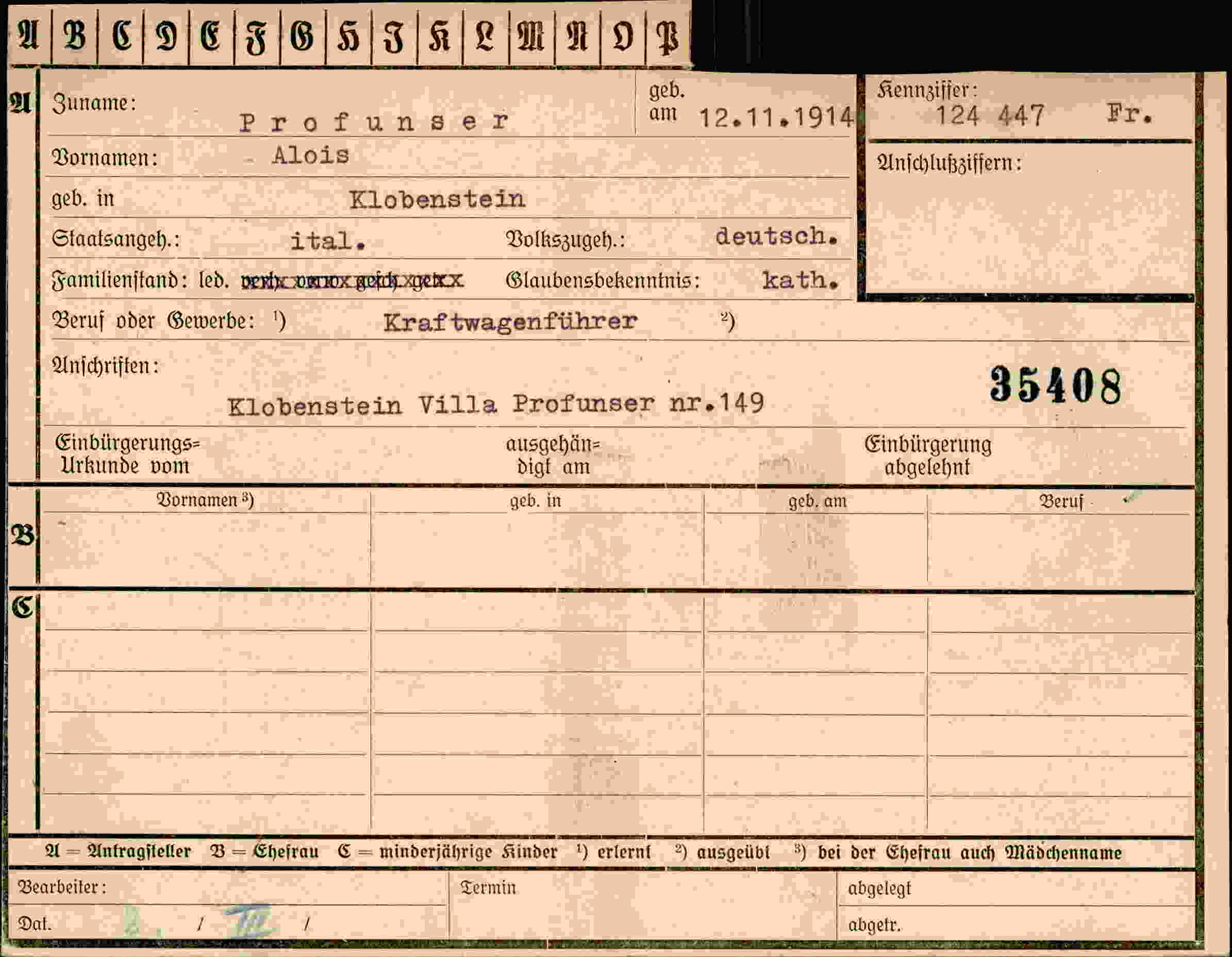 Vorderseite des Dokuments