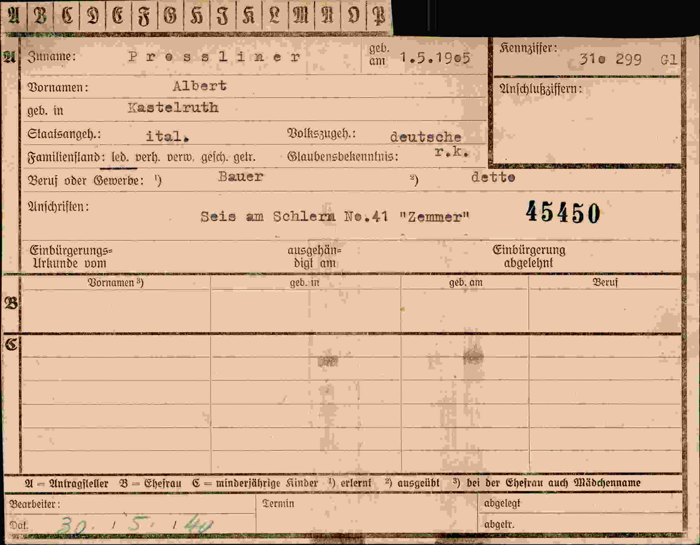 Dokument für Albert Prösslinen