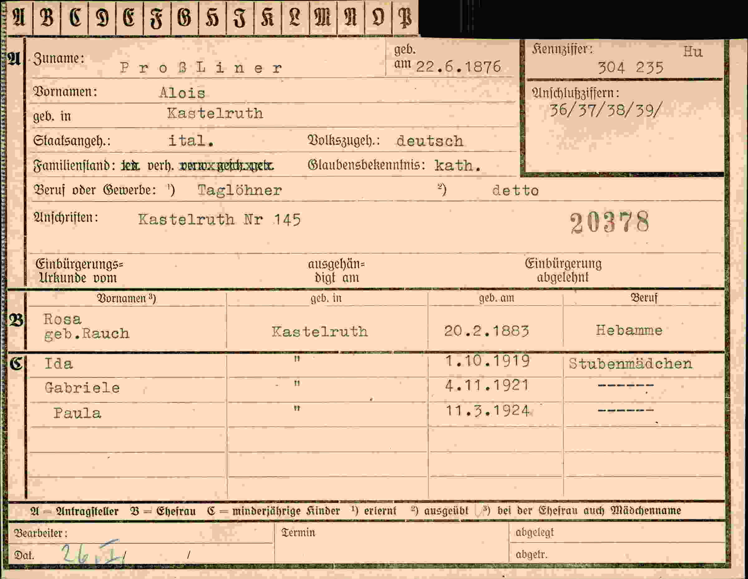 Dokument für Alois Proßliner