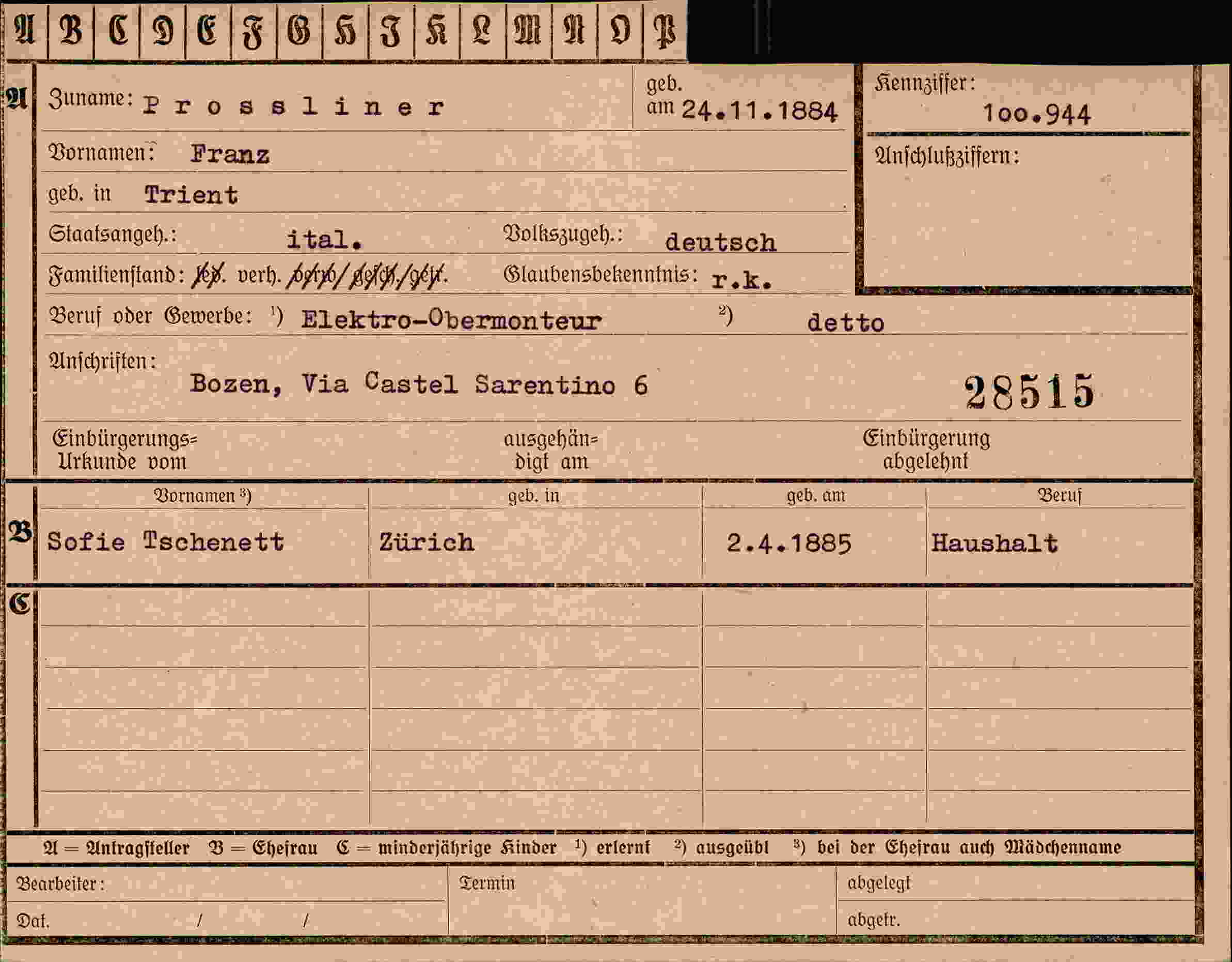Dokument für Franz Prossliner
