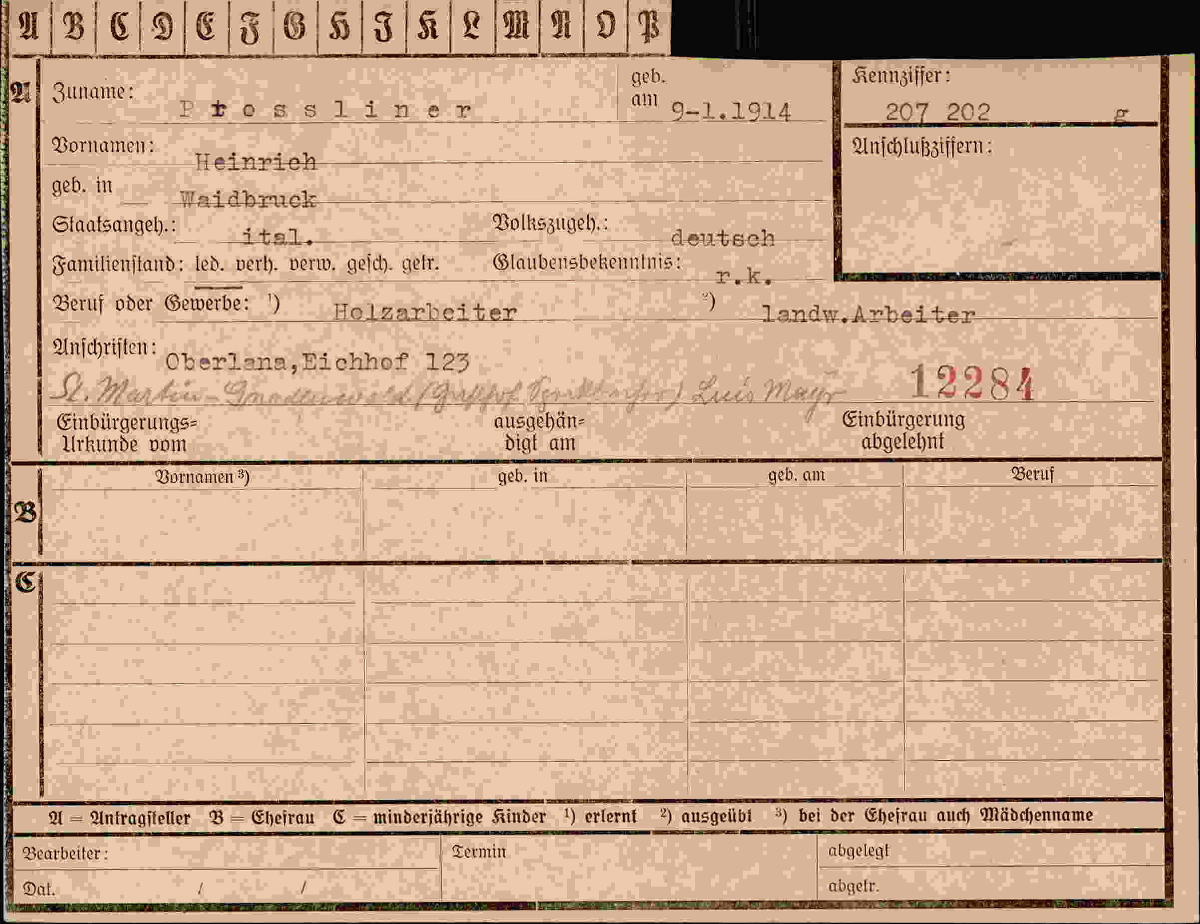 Dokument für Heinrich Prossliner