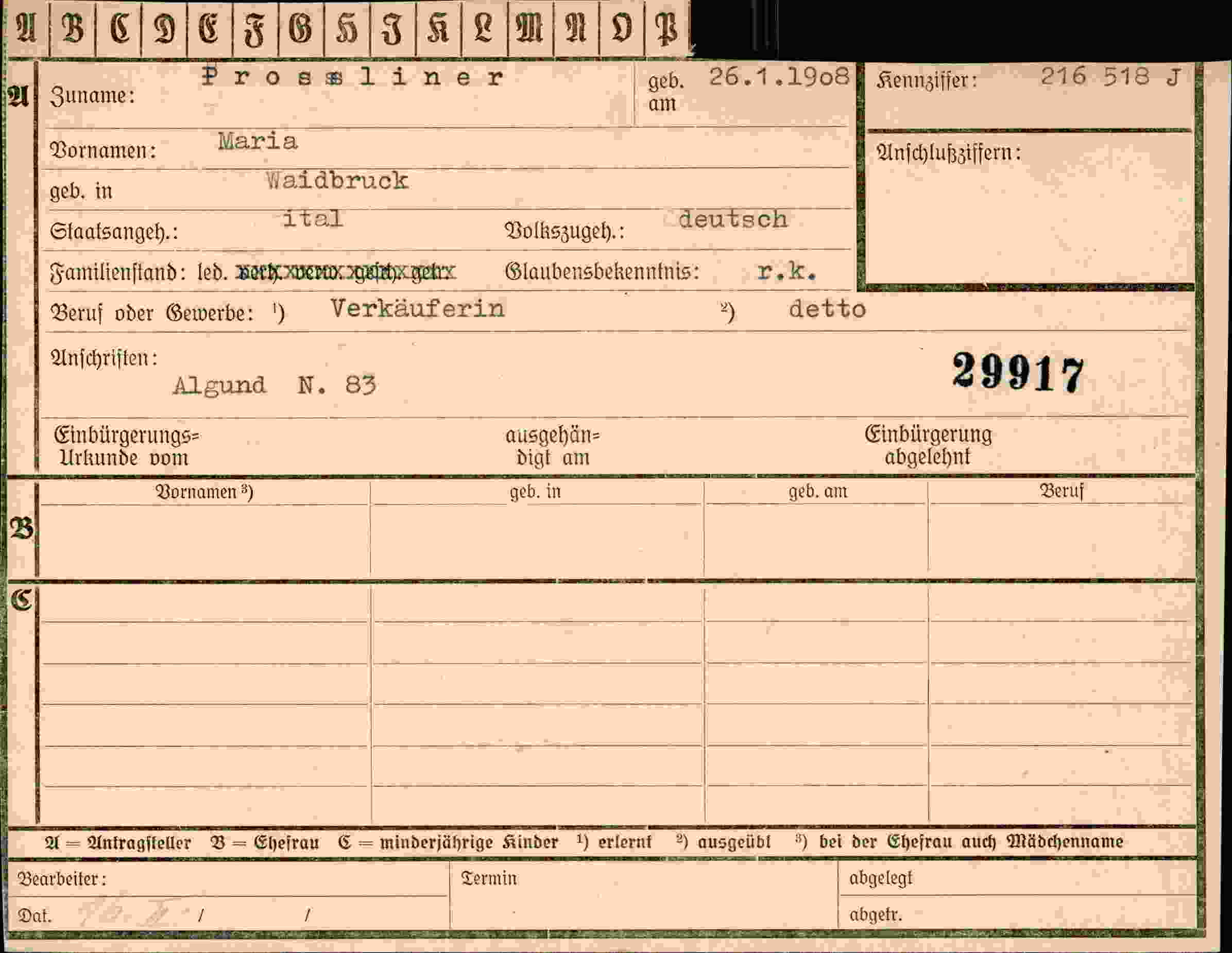 Vorderseite des Dokuments
