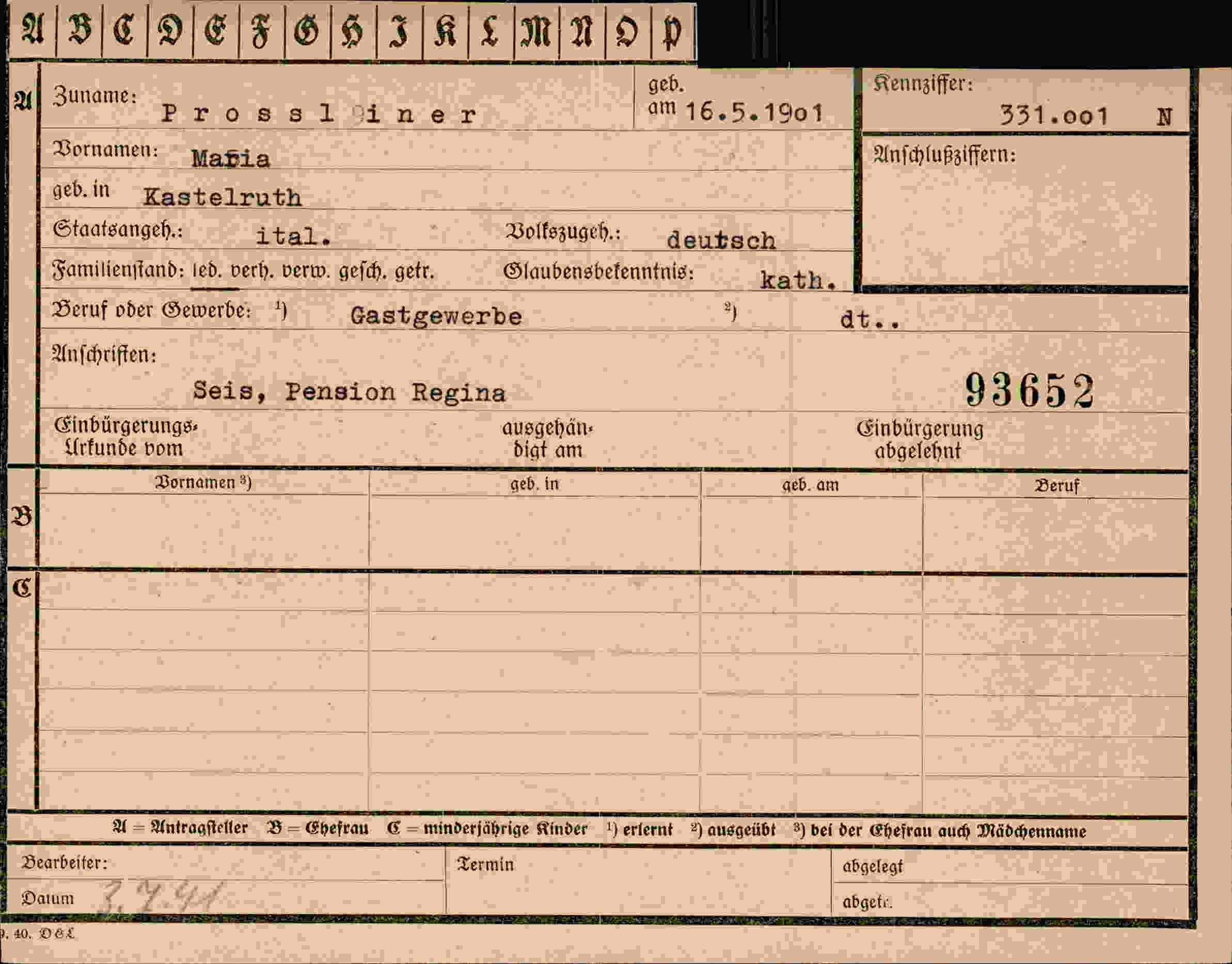 Vorderseite des Dokuments