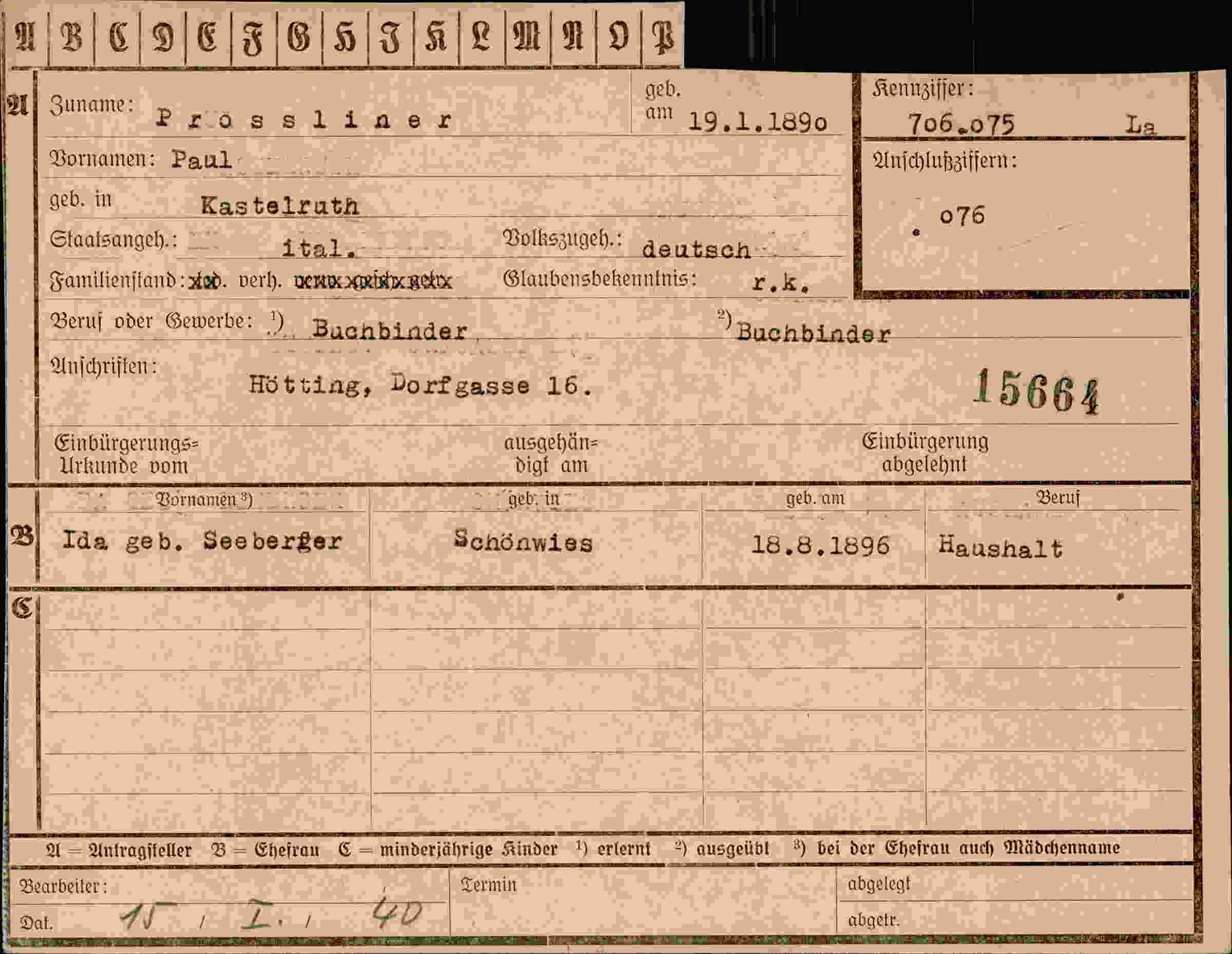 Vorderseite des Dokuments