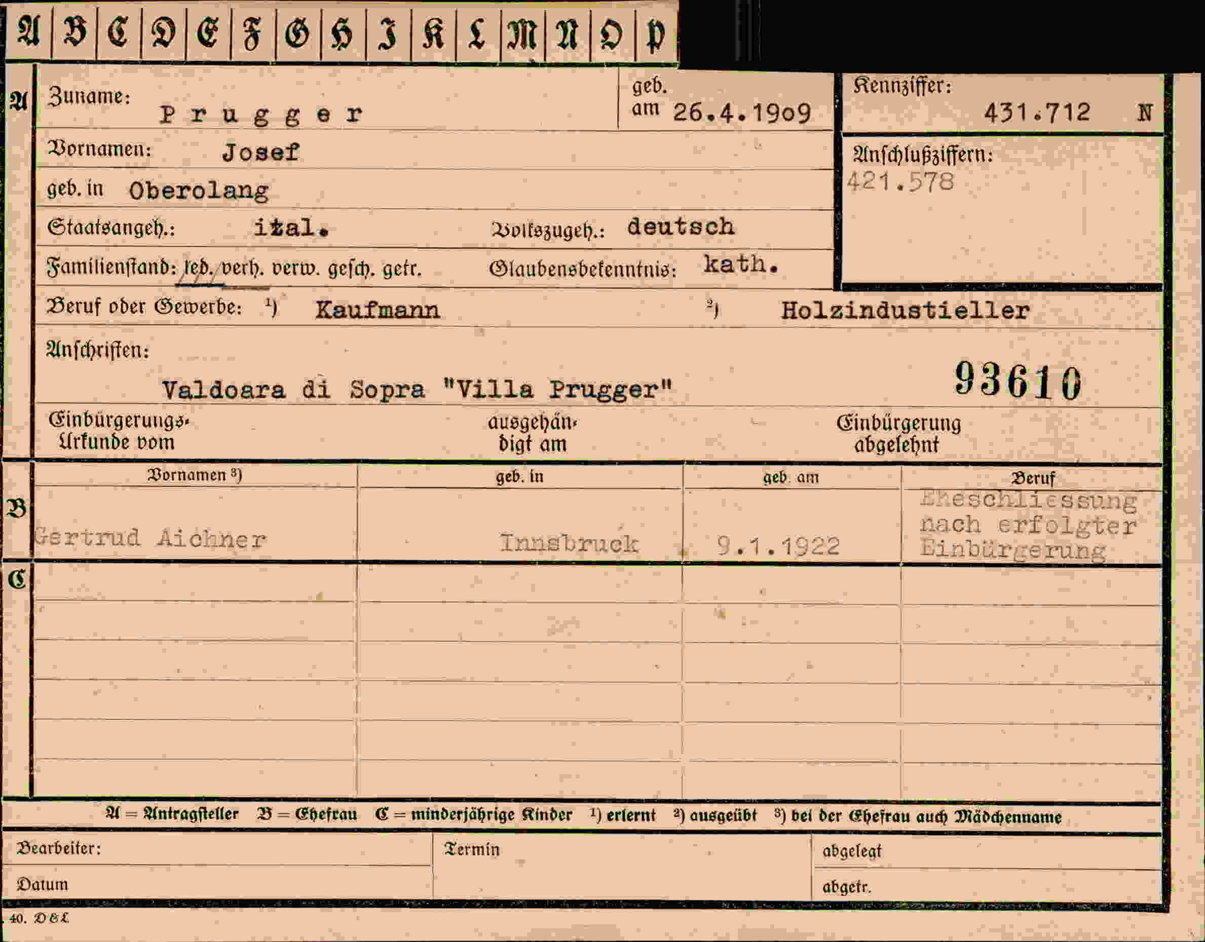 Dokument für Josef Prugger