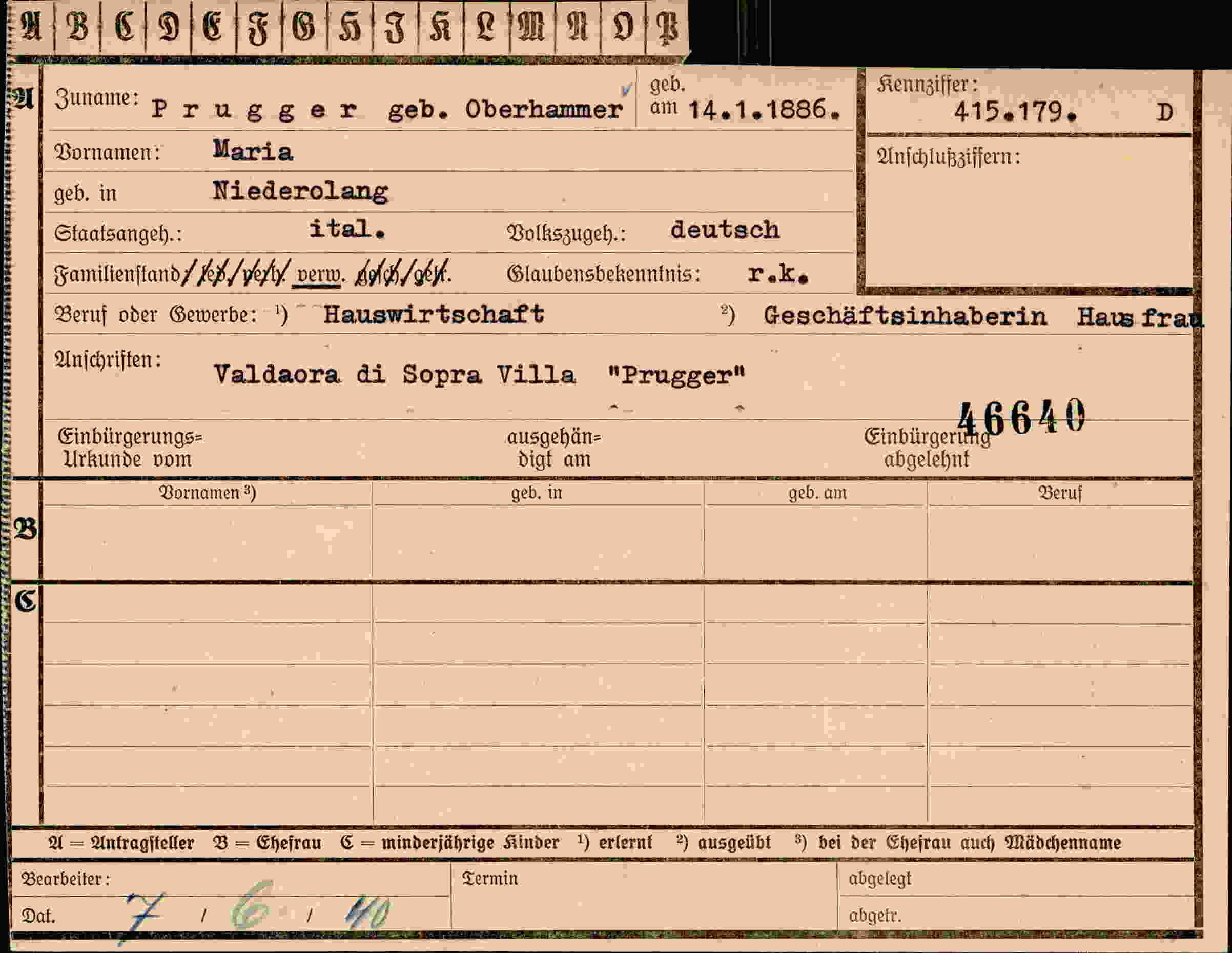 Vorderseite des Dokuments