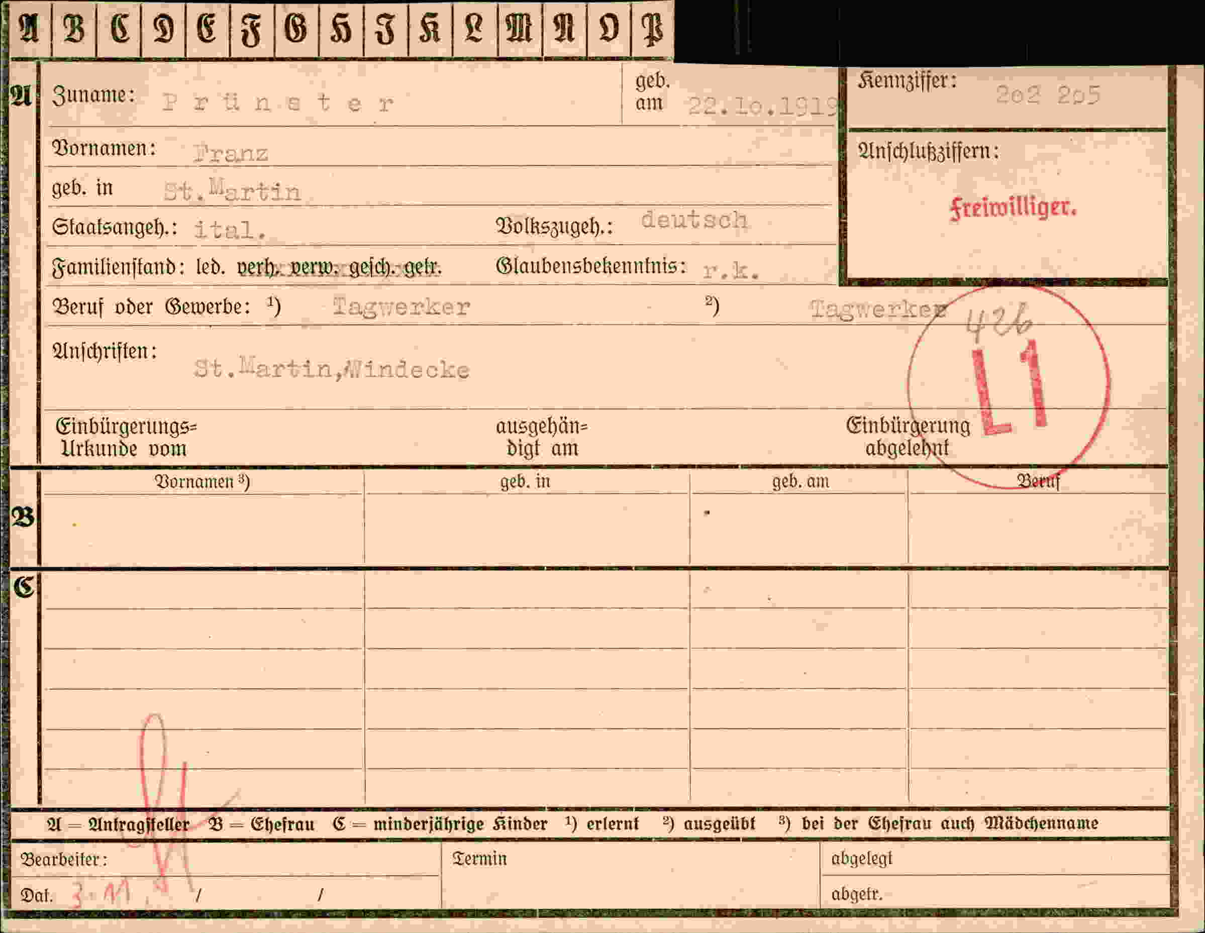 Dokument für Franz Prünster
