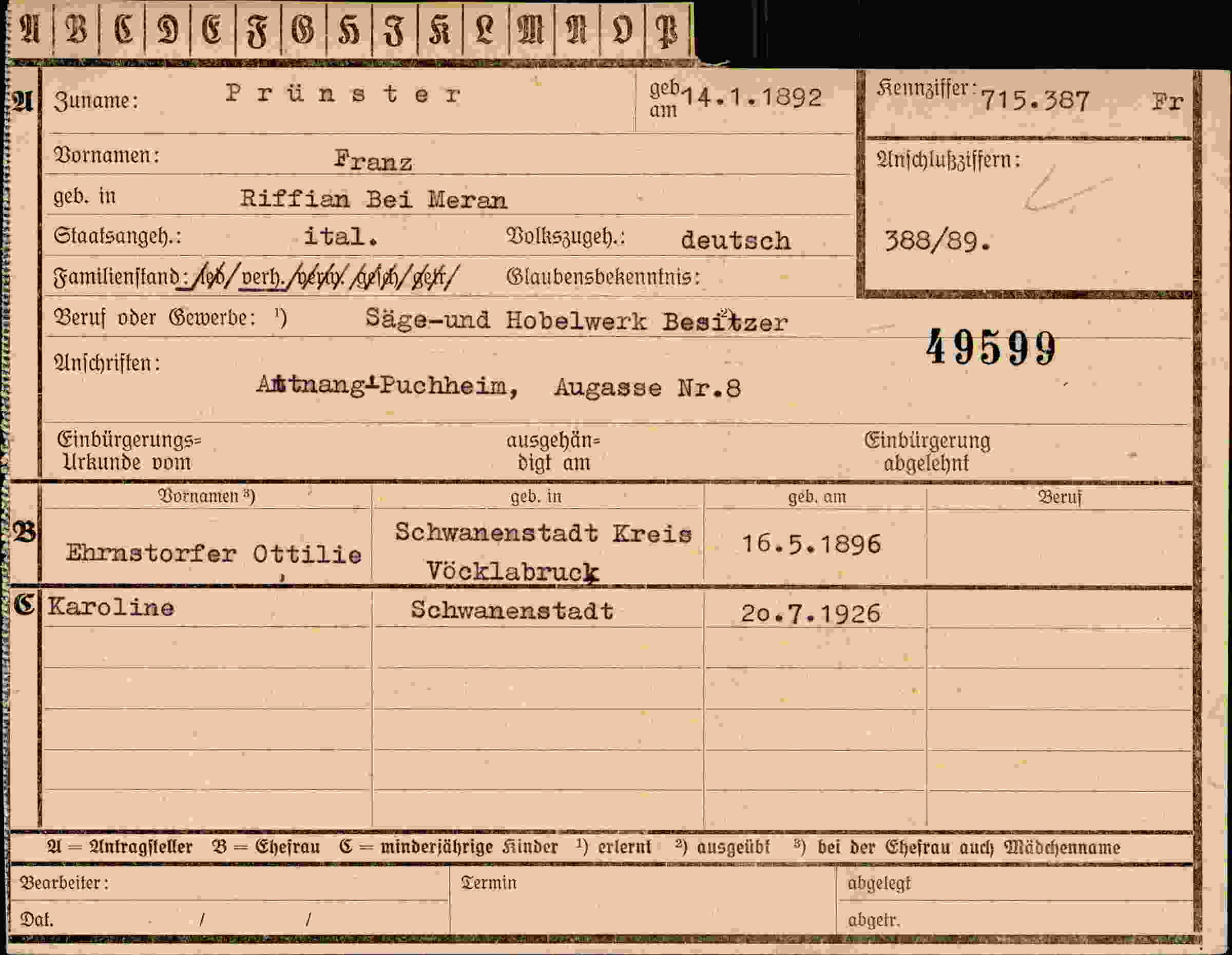 Dokument für Franz Prünster