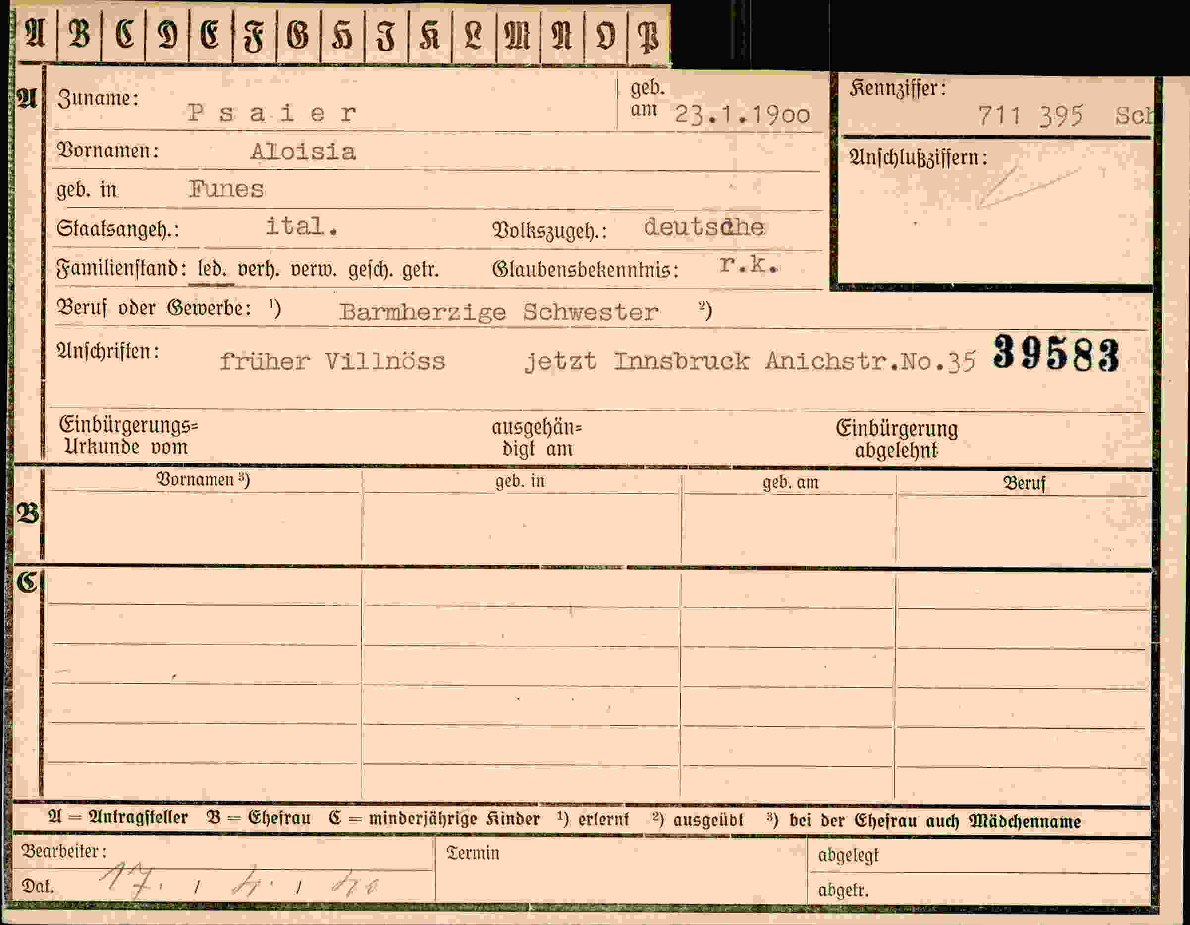 Dokument für Aloisia Psaier